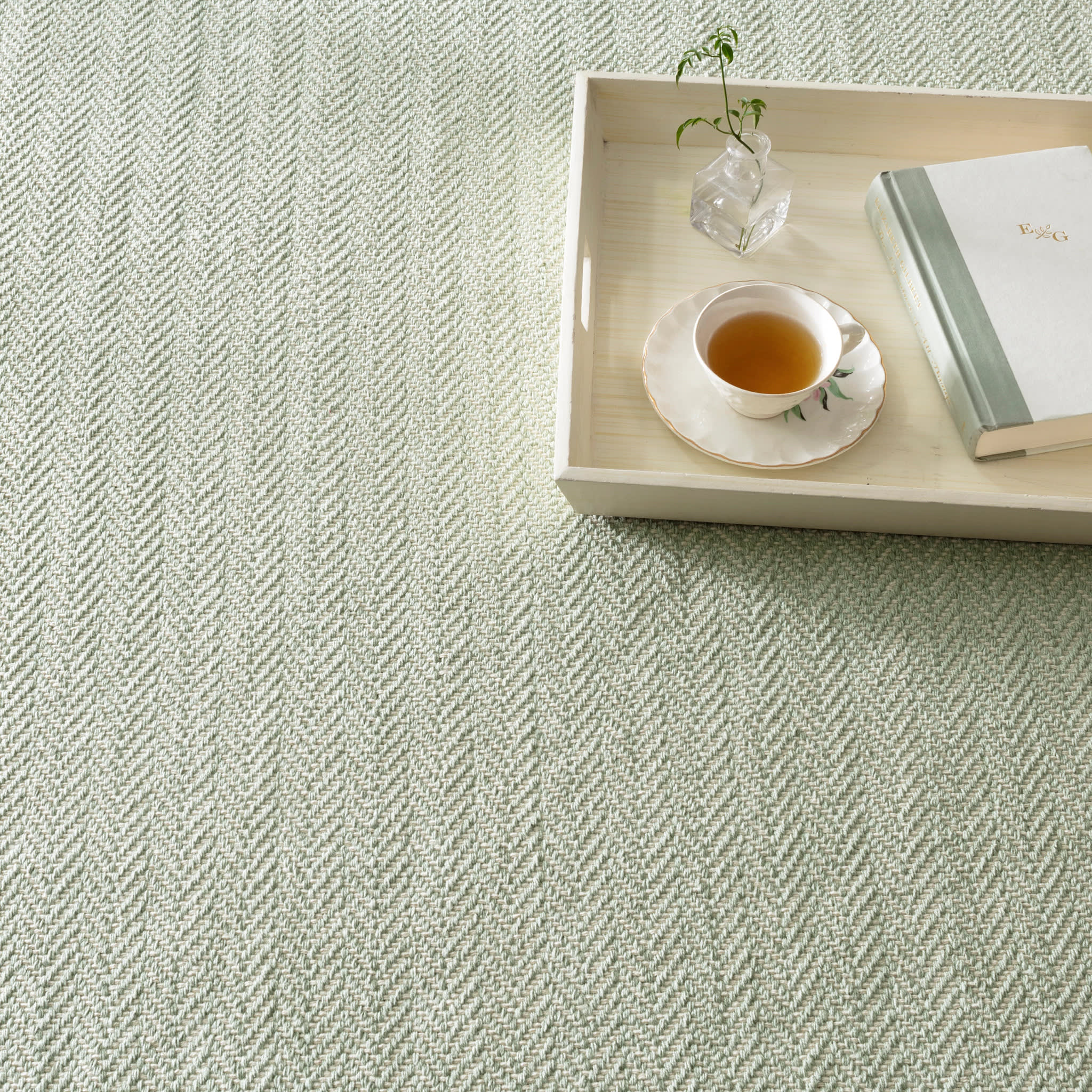Herringbone Handwoven Cotton Rug | Ocean - Image 2