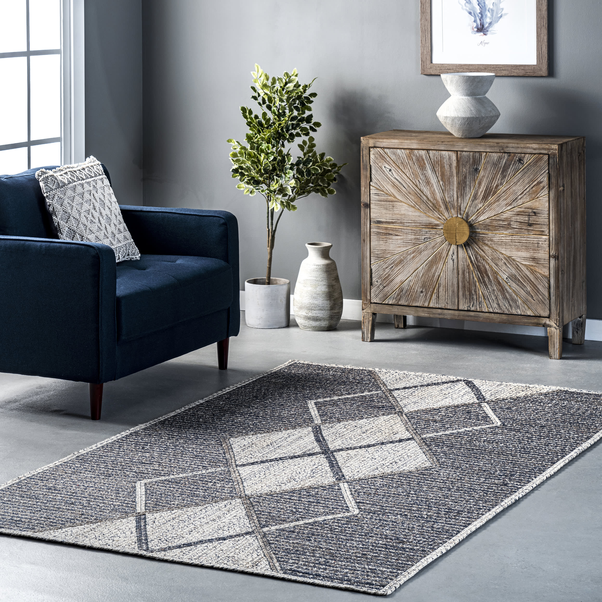 Hillary Argyle Casual Rug | Grey - Image 2