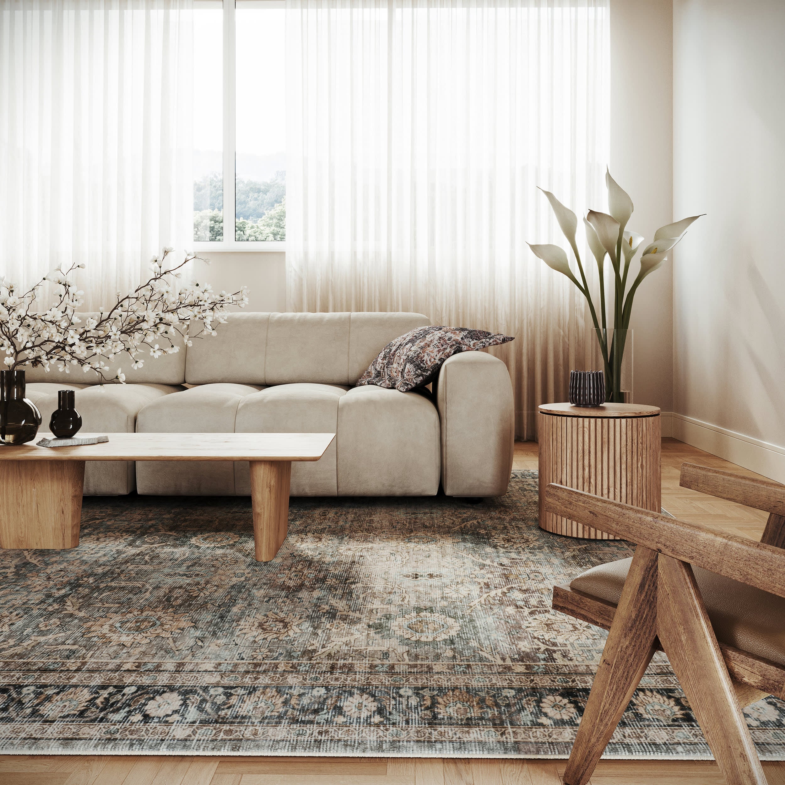 Hise Traditional Floral Washable Rug | Multicolor - Image 2