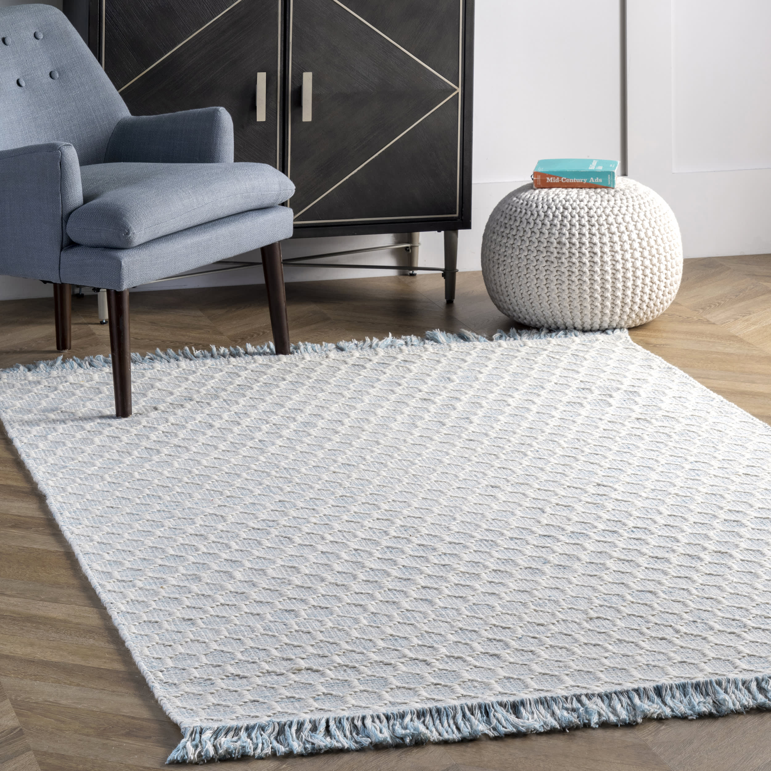 Hive Fringed Rug | Baby Blue - Image 2