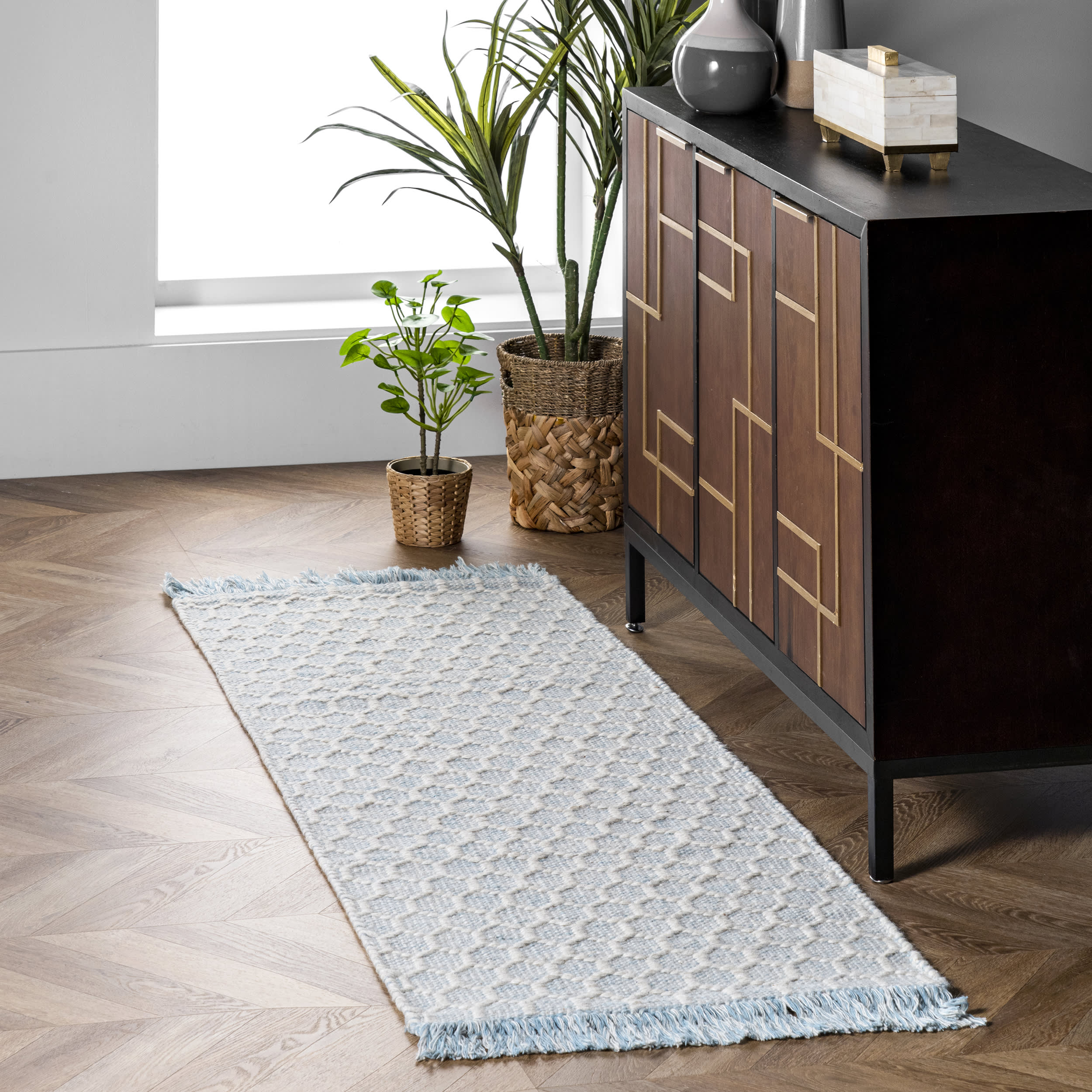 Hive Fringed Rug | Baby Blue - Image 2