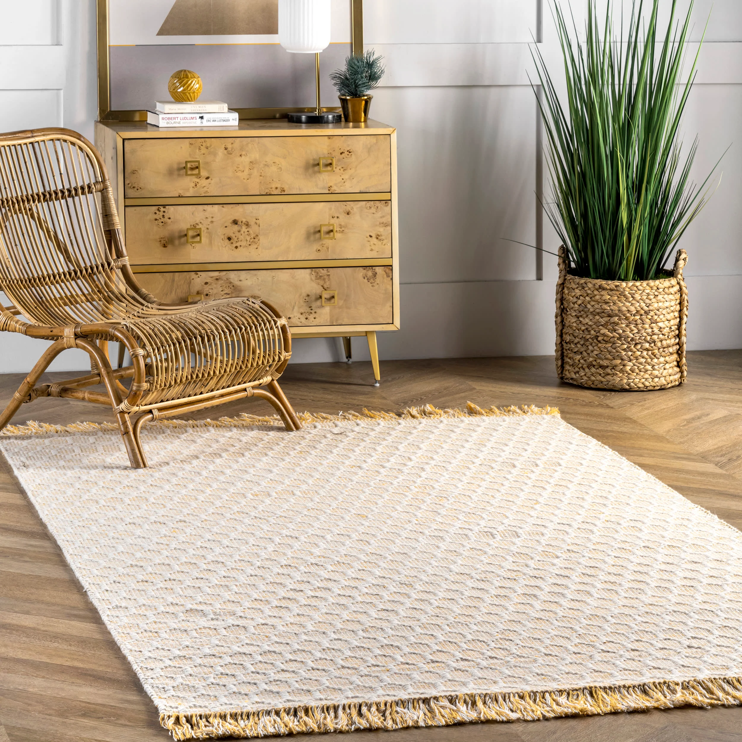 Hive Fringed Rug | Beige - Image 2