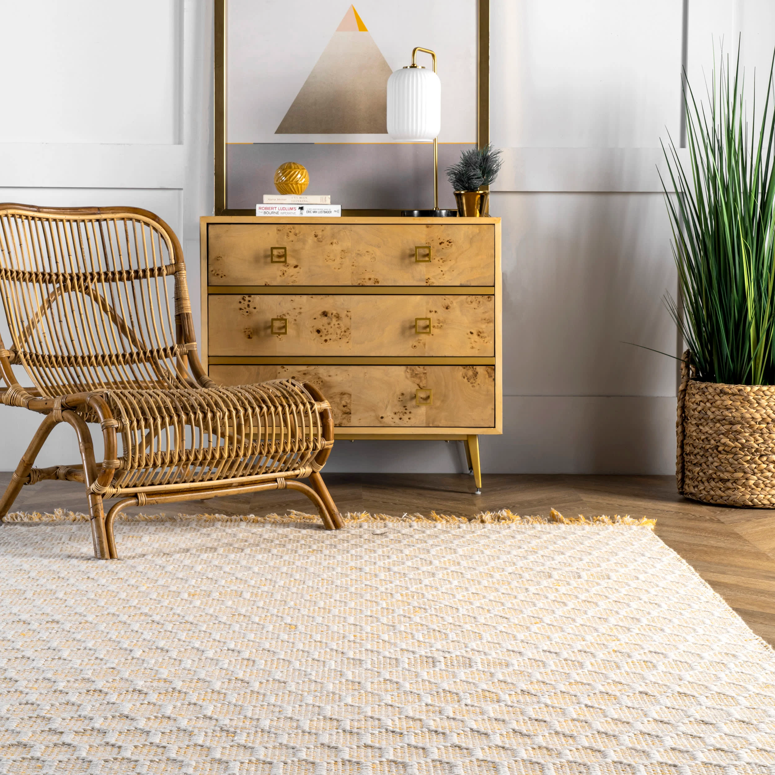 Hive Fringed Rug | Beige - Image 4