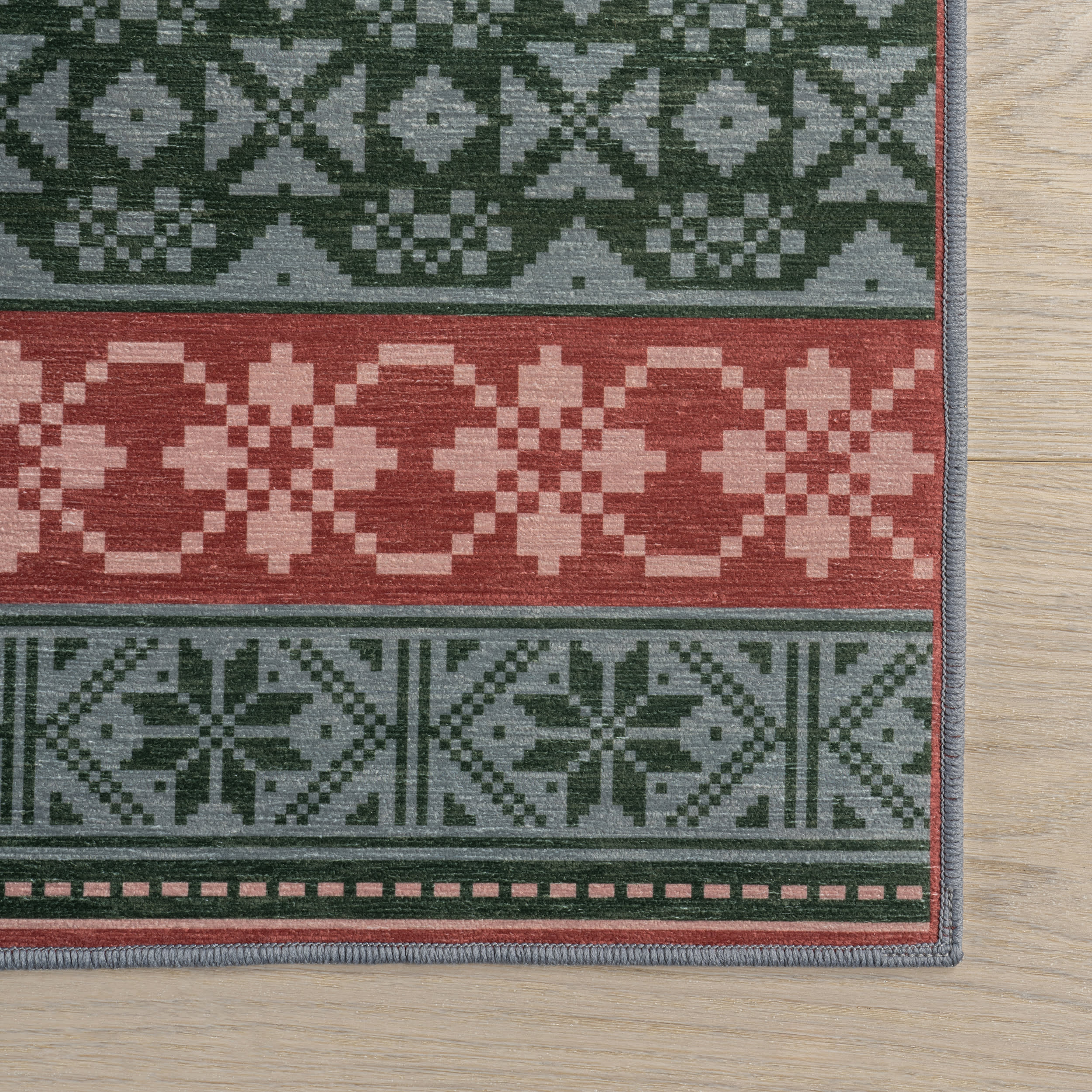 Hollie Reindeer Spill Proof Washable Rug | Red - Image 4