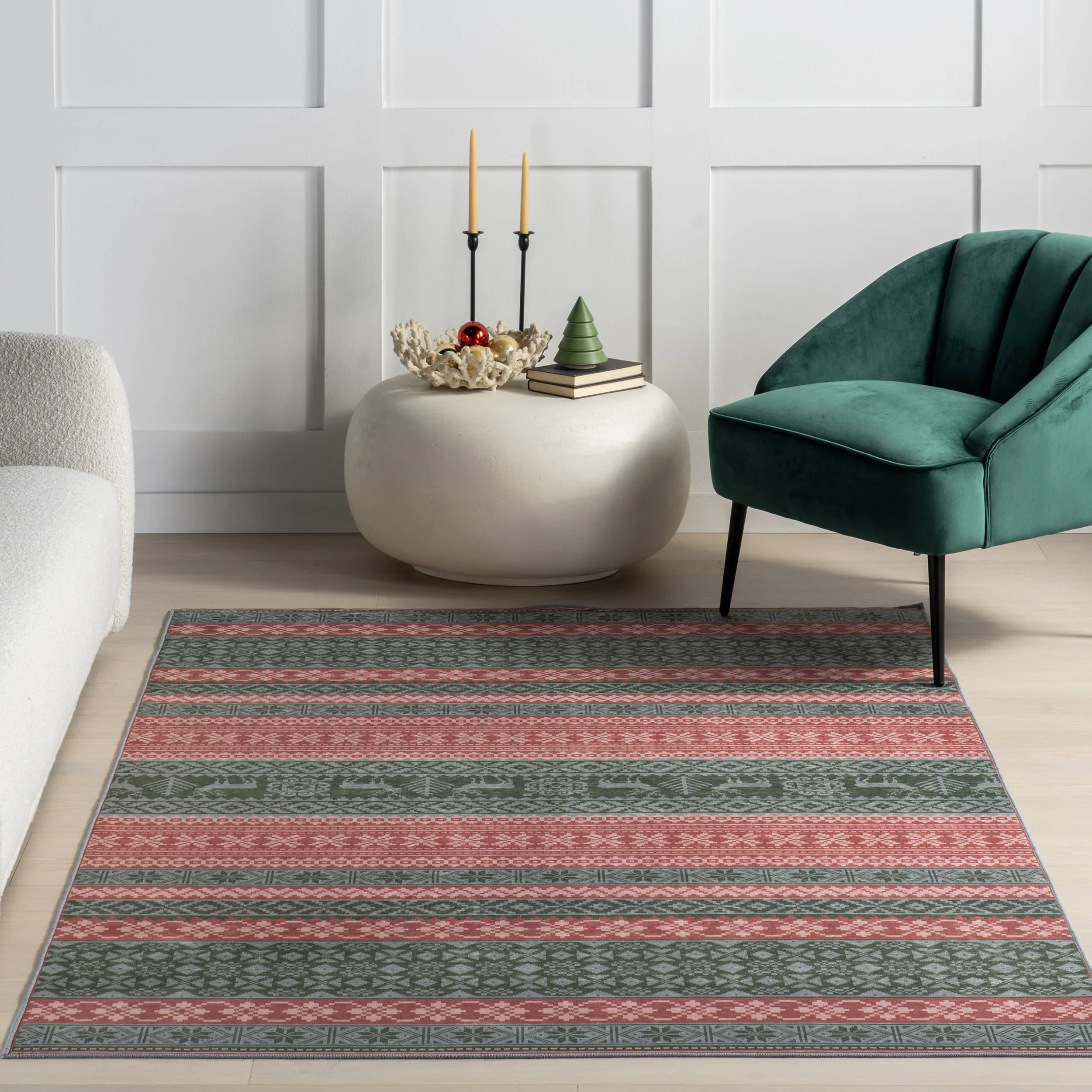 Hollie Reindeer Spill Proof Washable Rug | Red - Image 5