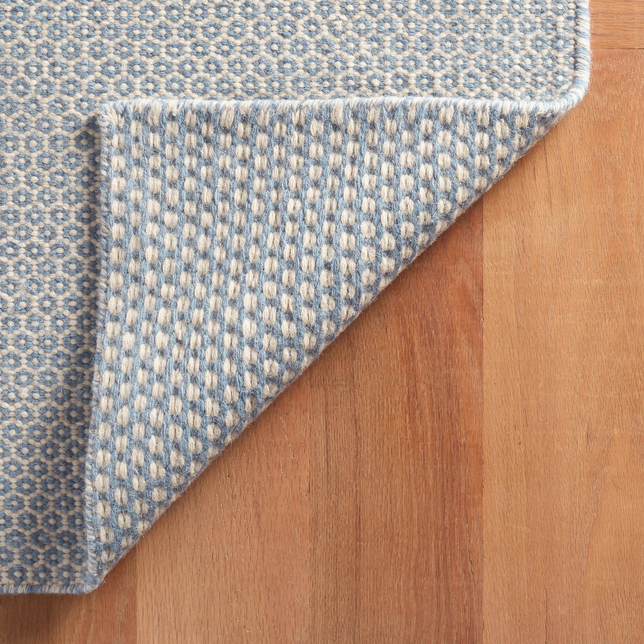 Honeycomb Handwoven Wool Rug | French Blue/Ivory - Image 6