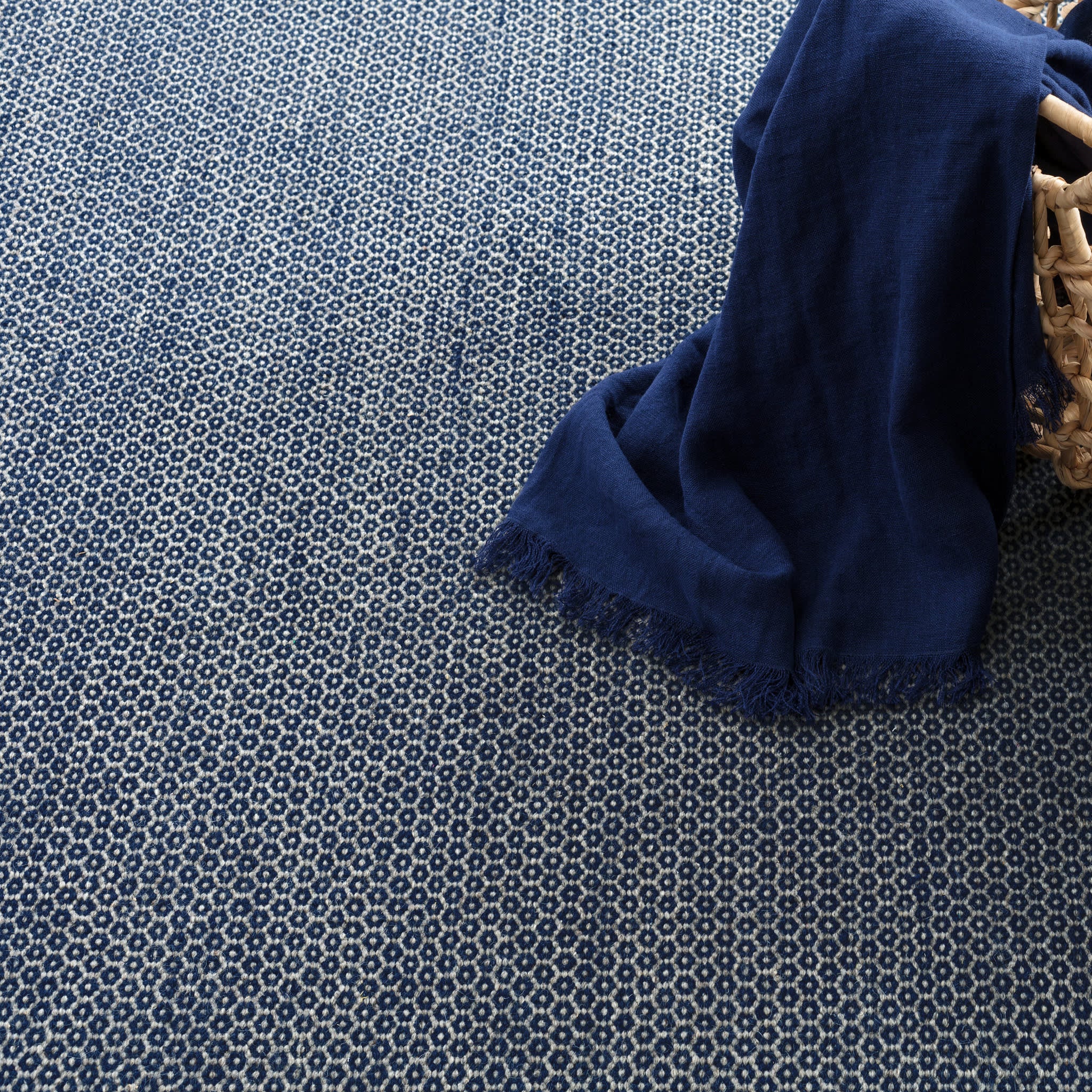 Honeycomb Handwoven Wool Rug | Indigo/Grey - Image 2