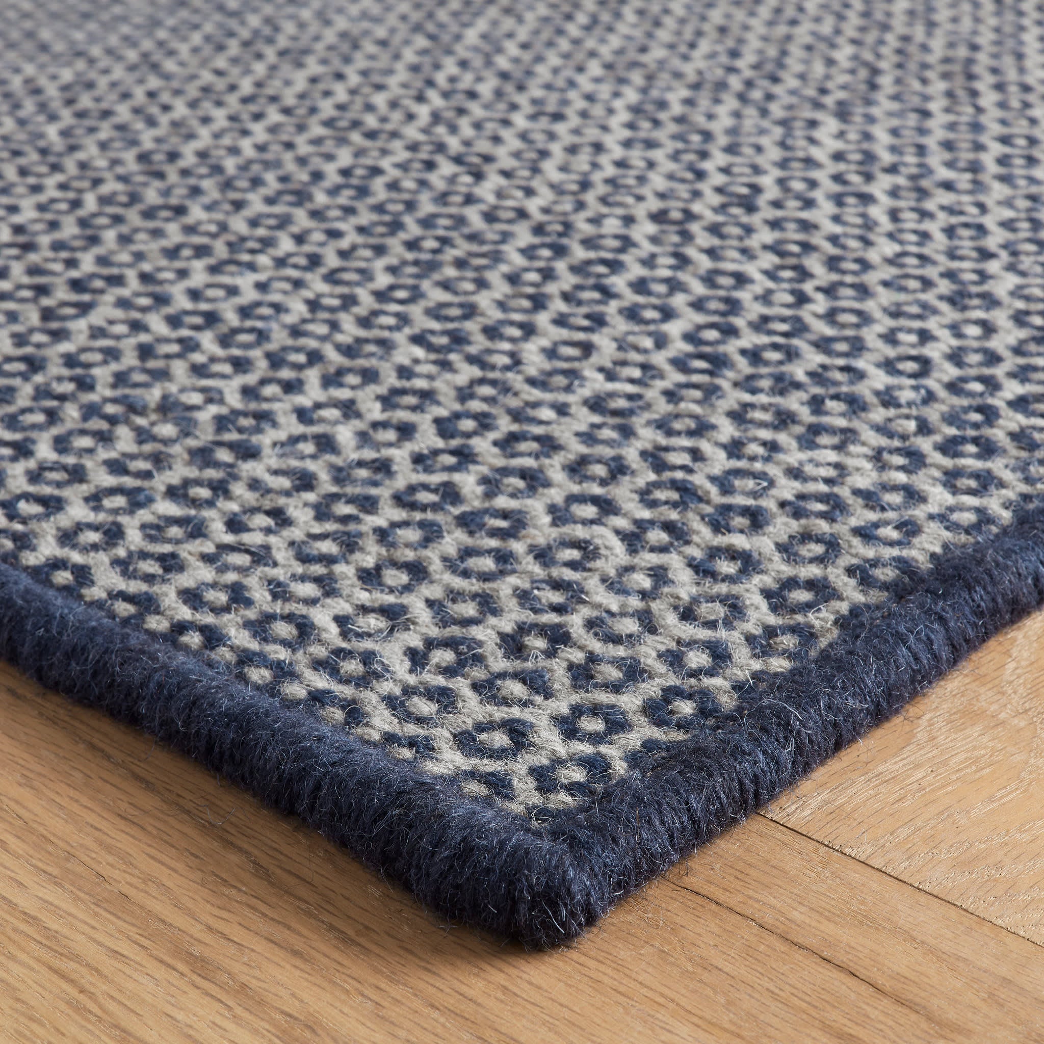 Honeycomb Handwoven Wool Custom Rug | Indigo/Grey - Image 3