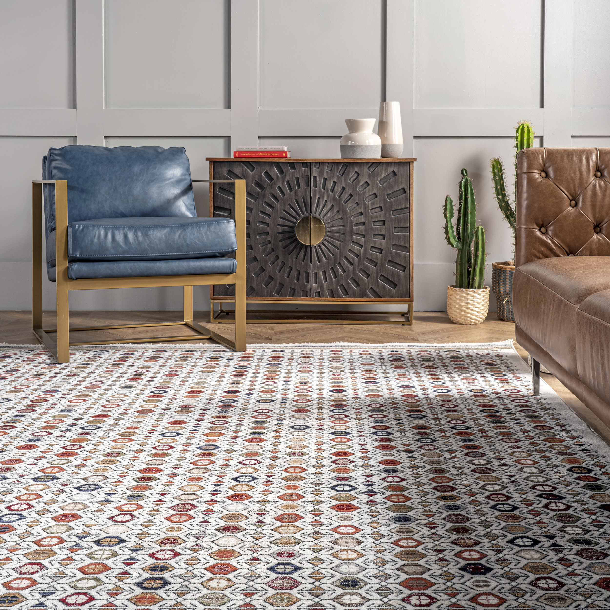 Honeycomb Stripes Fringed Rug | Beige - Image 4