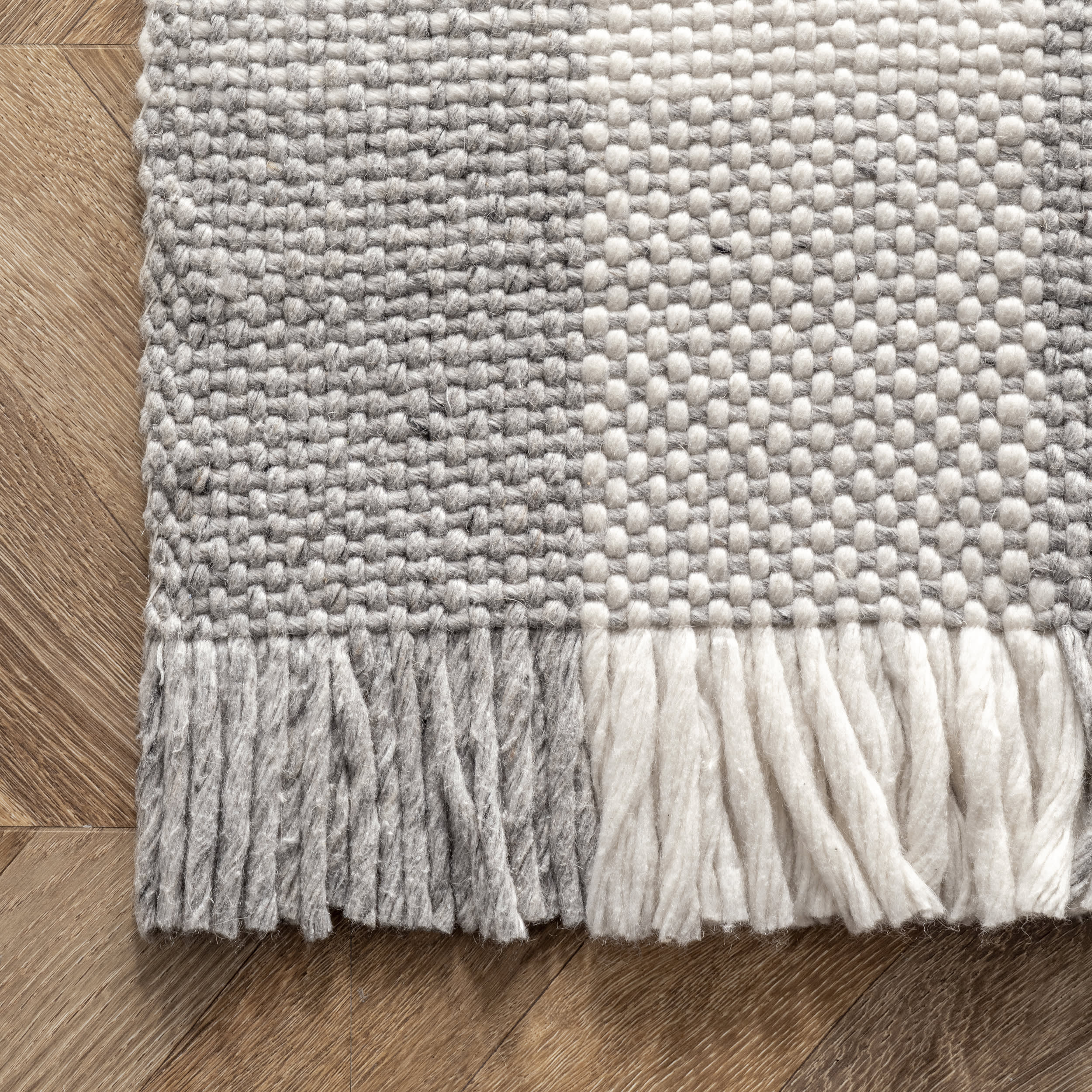Hope Tasseled Gingham Rug | Grey - Image 3