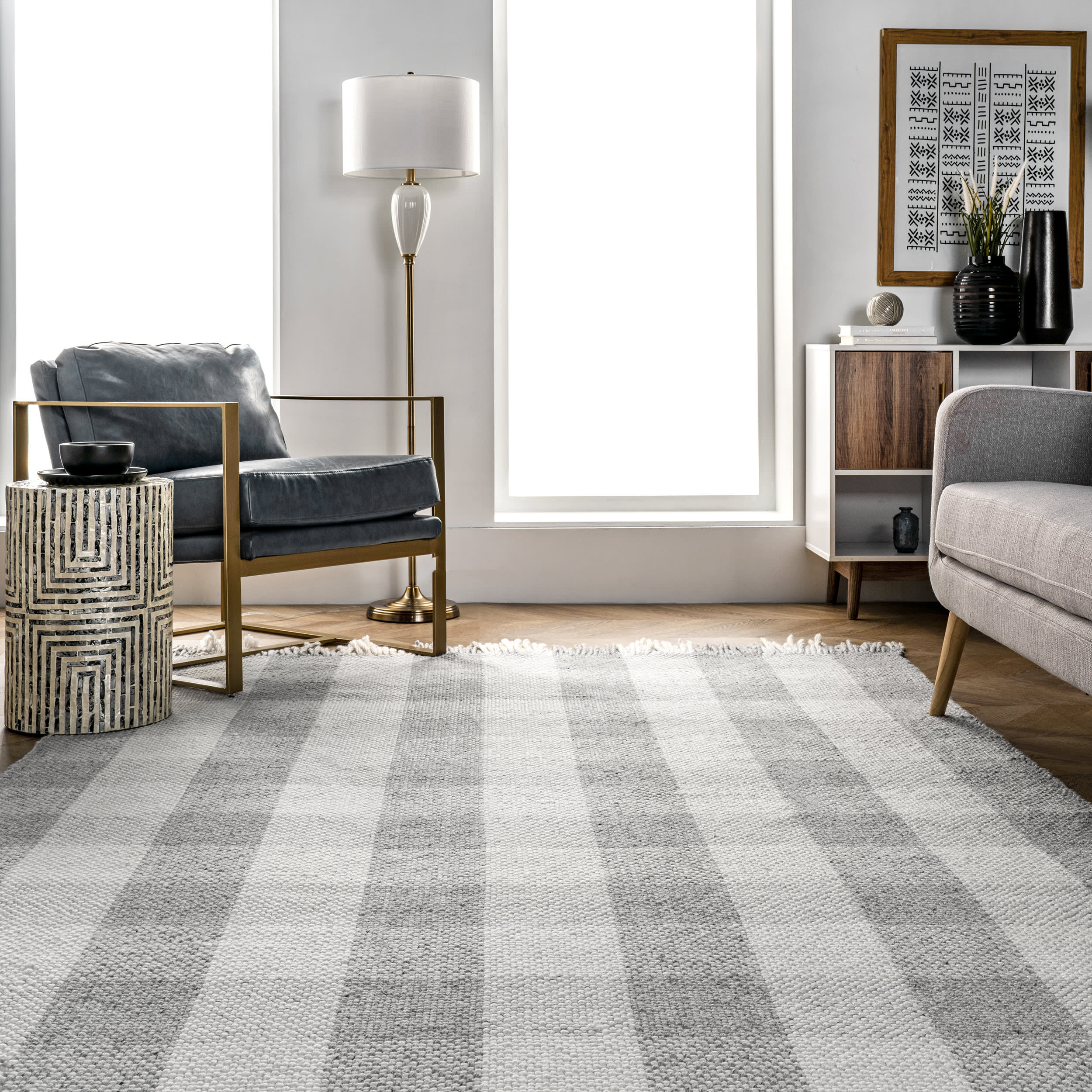 Hope Tasseled Gingham Rug | Grey - Image 4