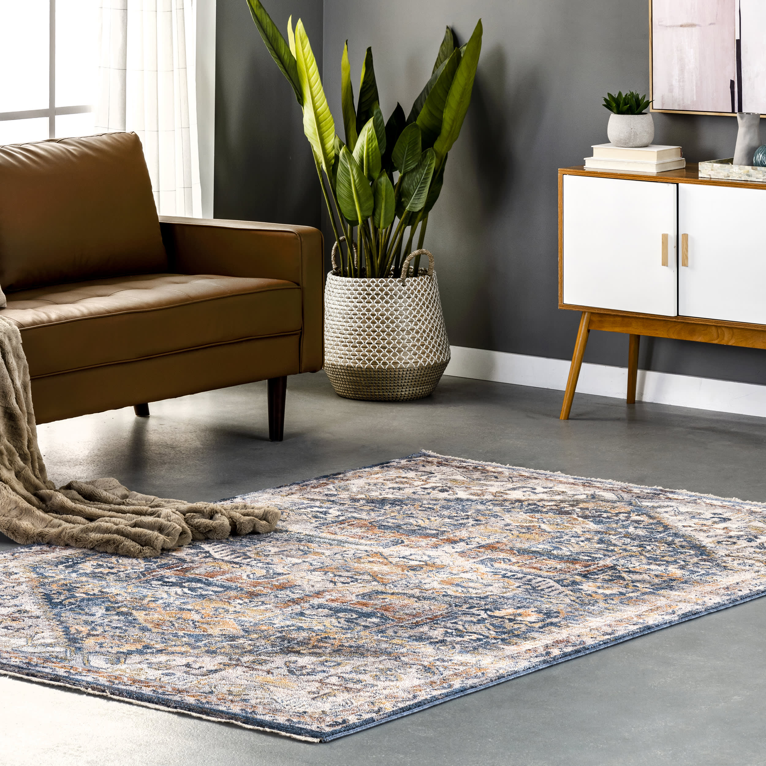 Idina Bordered Medallion Rug | Blue - Image 2