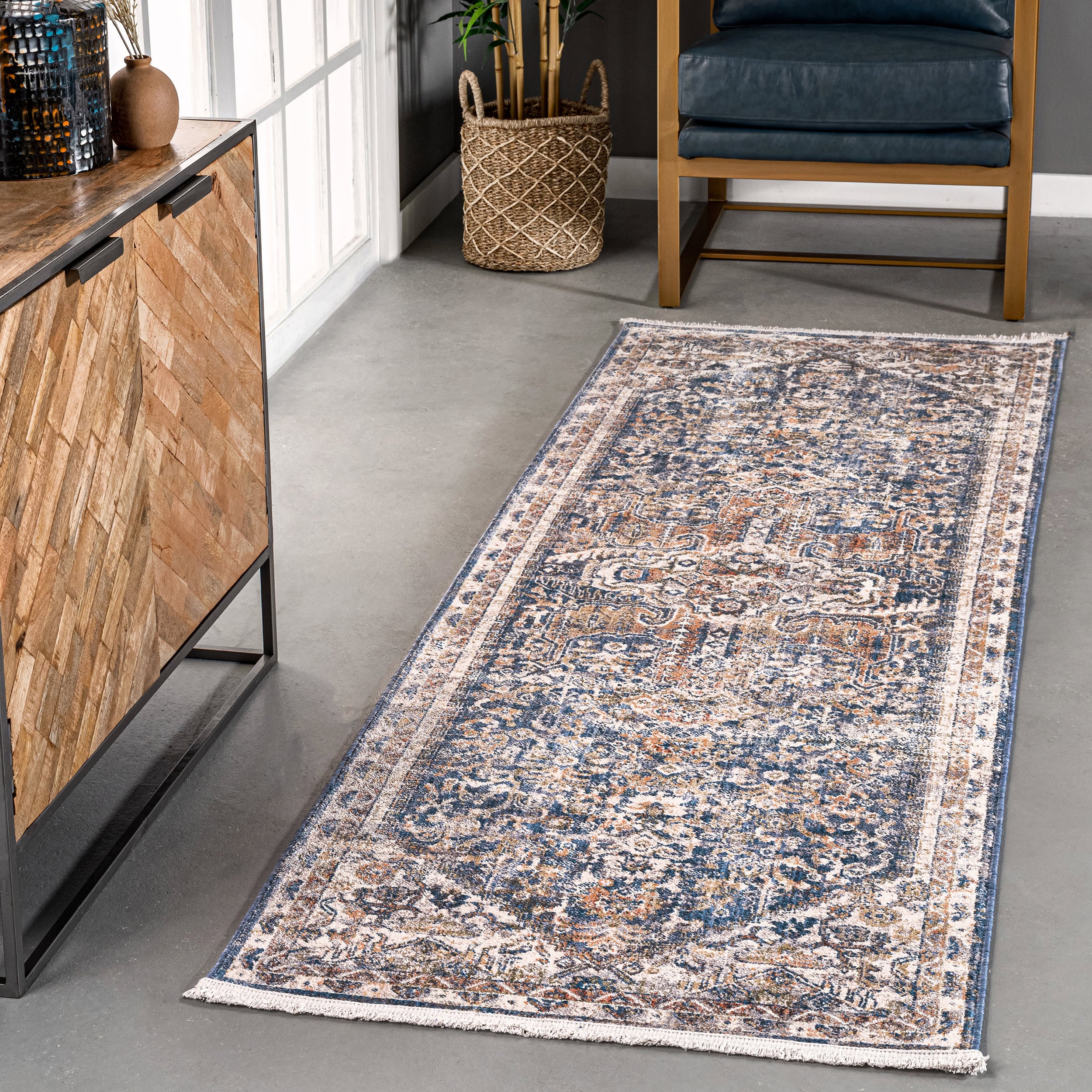 Idina Bordered Medallion Rug | Blue - Image 2