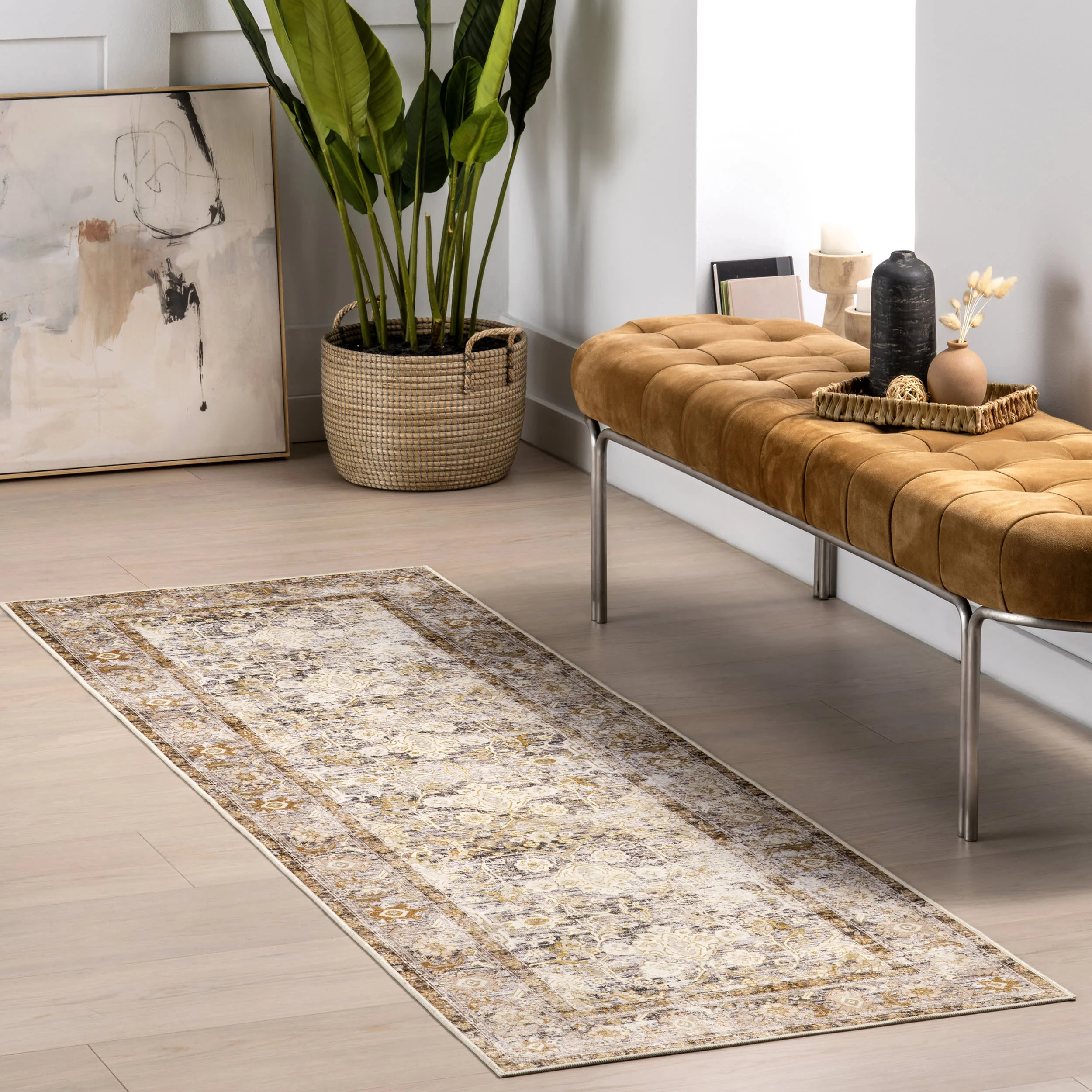 Ila Floral Spill Proof Washable Rug | Ivory - Image 2
