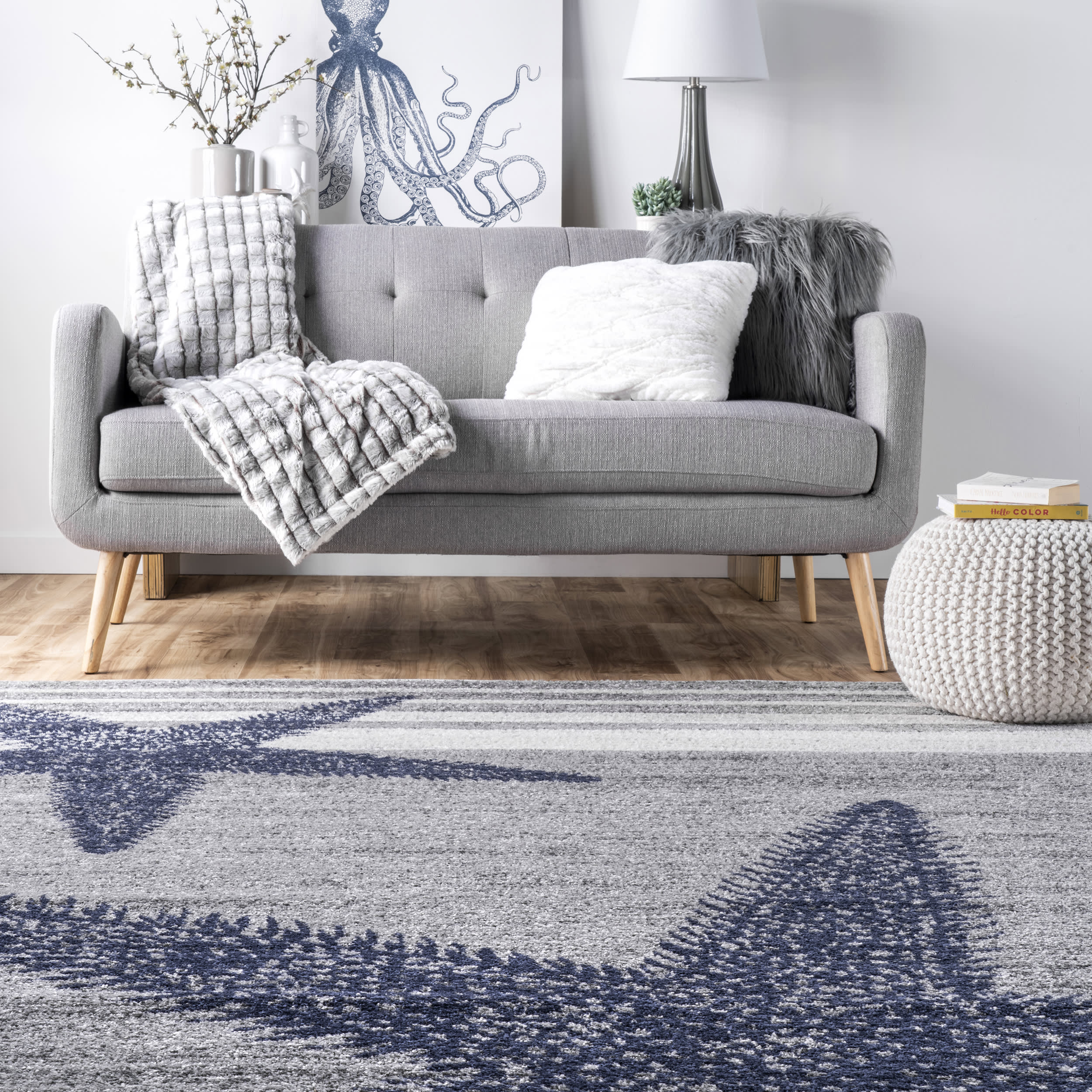 Iliana Striped Starfish Rug | Grey - Image 4