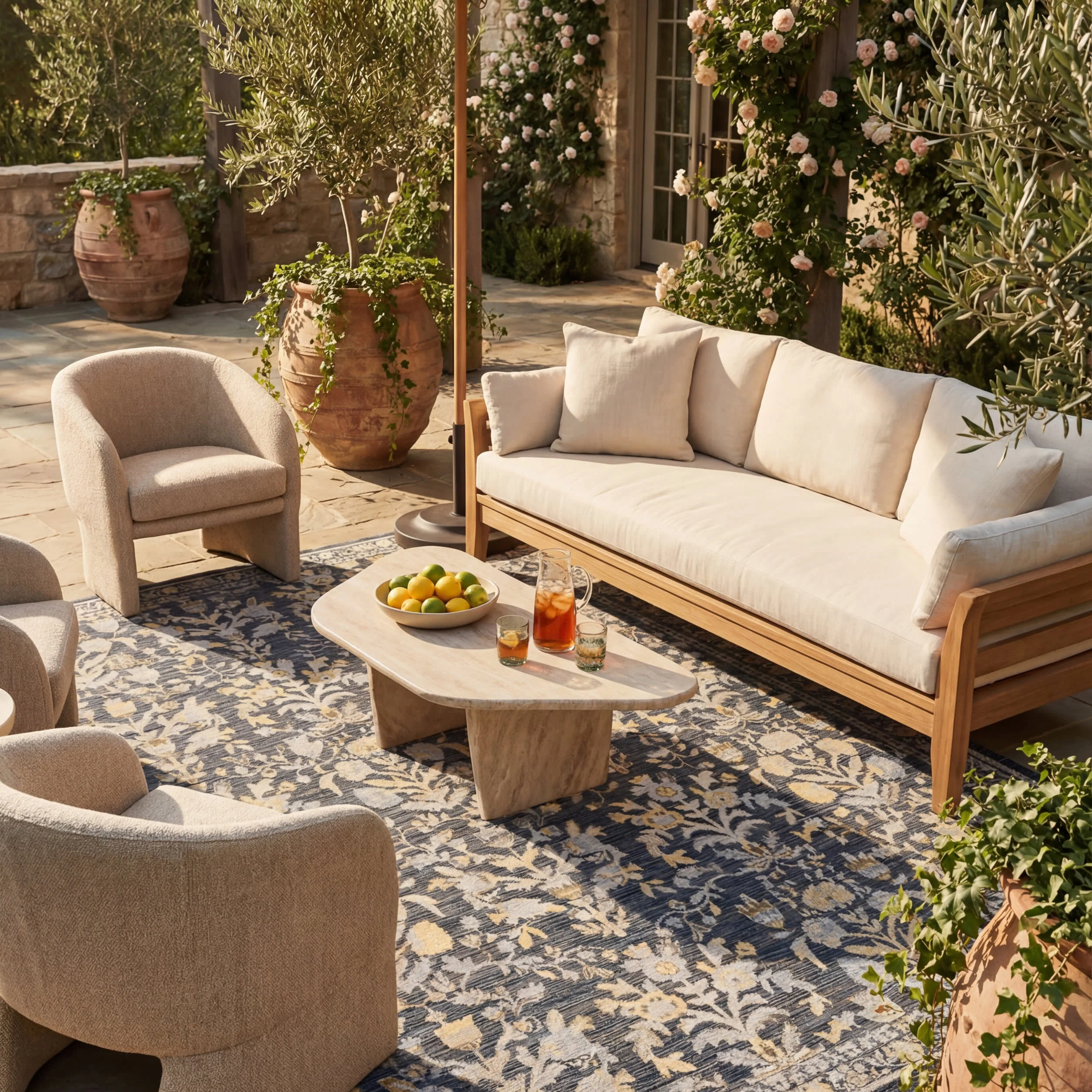 Inari Traditional Floral Indoor/Outdoor Rug | Navy - Image 2