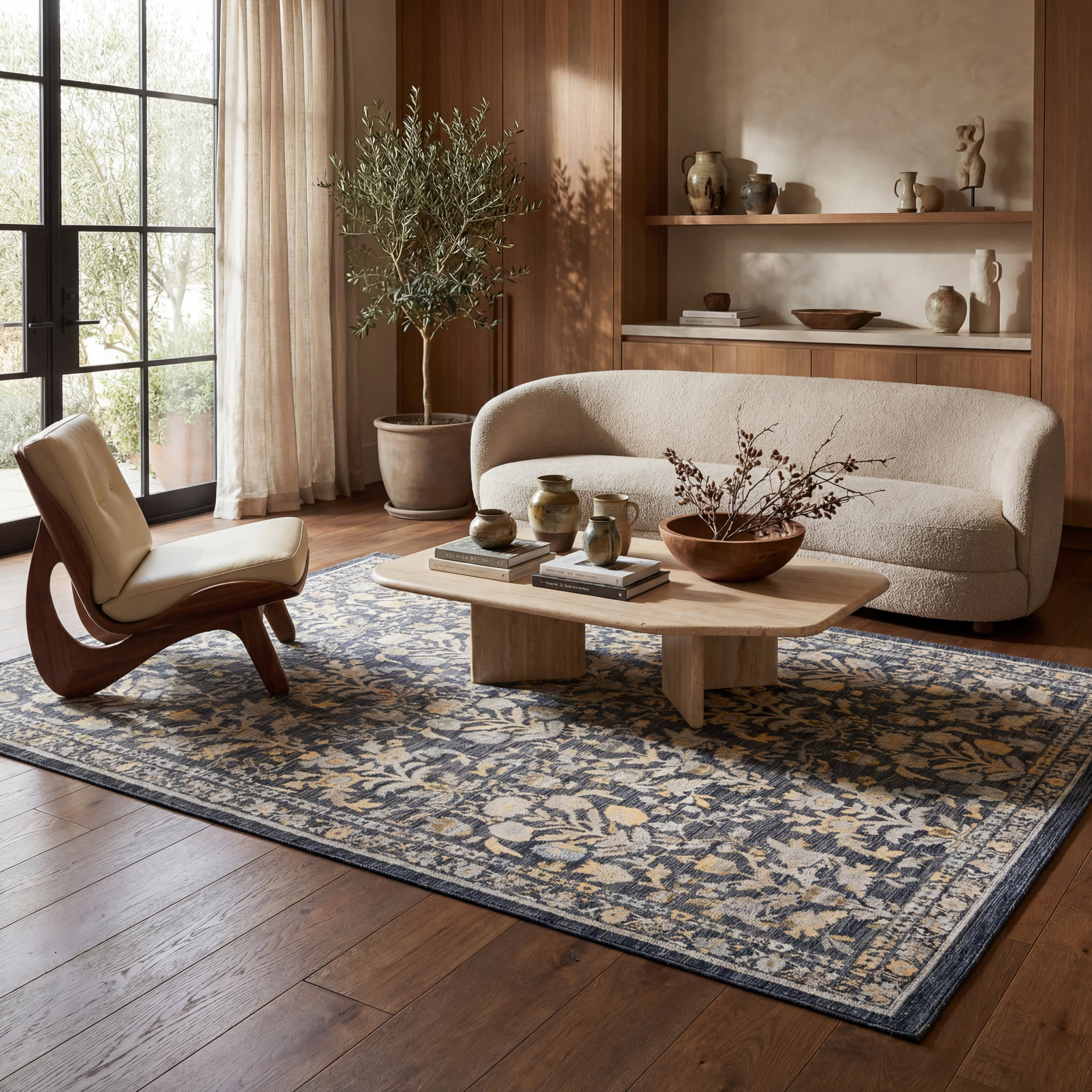 Inari Traditional Floral Indoor/Outdoor Rug | Navy - Image 9