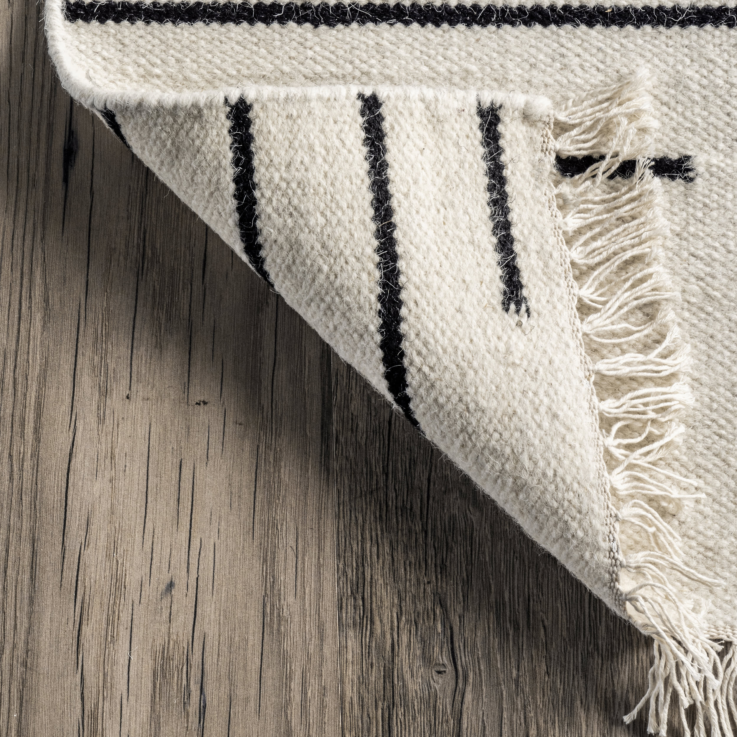 Indie Pinstripe Tasseled Rug | Ivory - Image 2