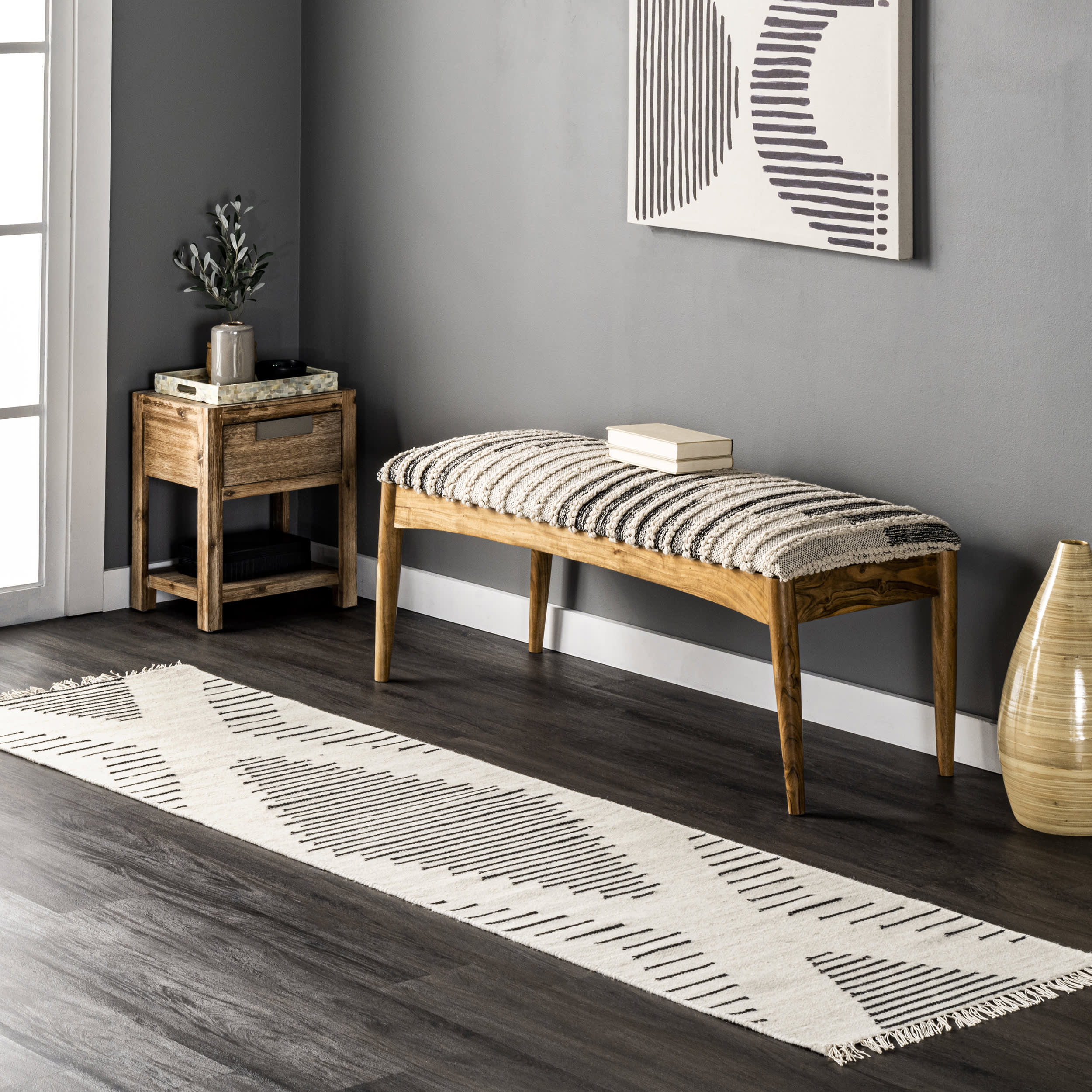 Indie Pinstripe Tasseled Rug | Ivory - Image 2