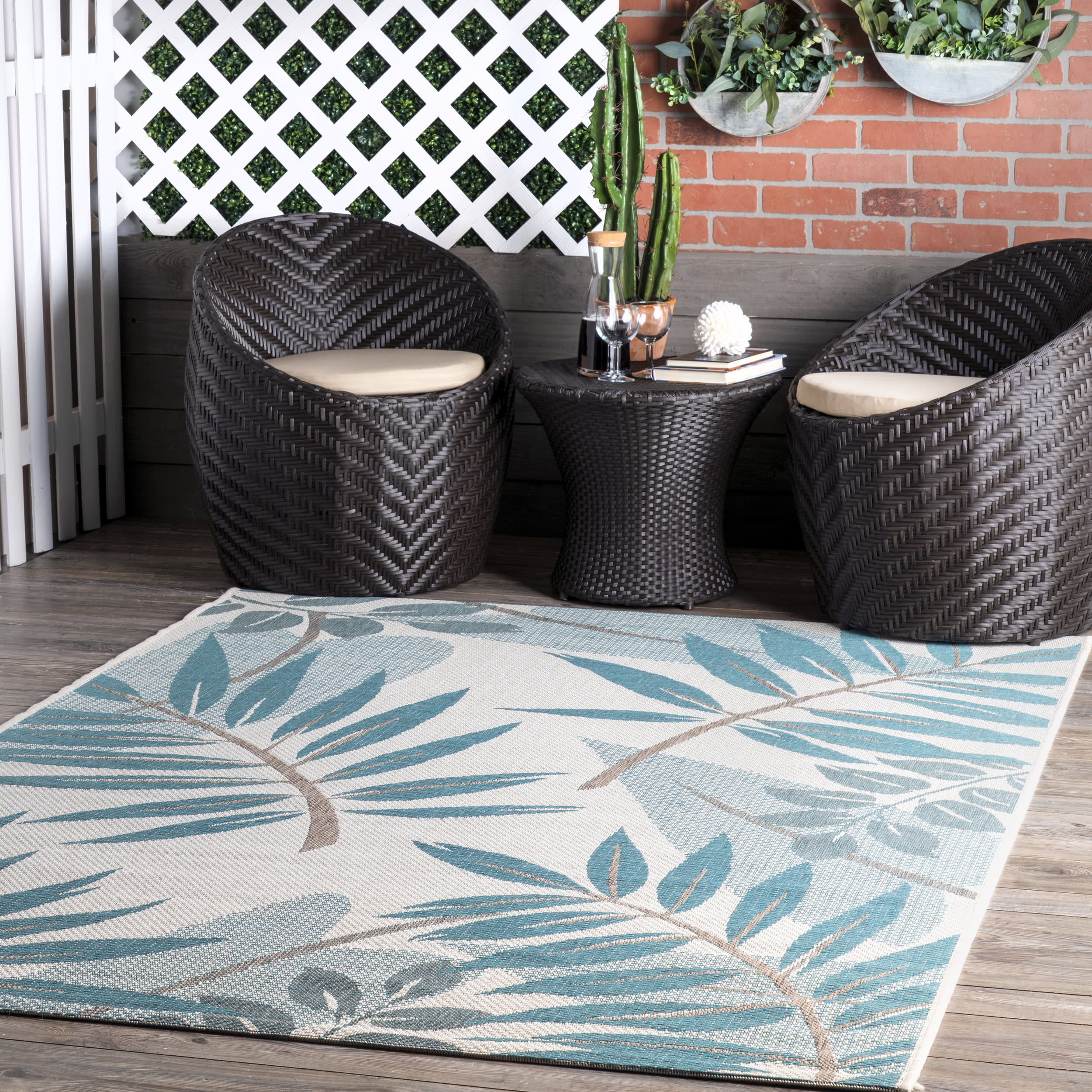 Indoor/Outdoor Modern Leaves Rug | Turquoise - Image 2