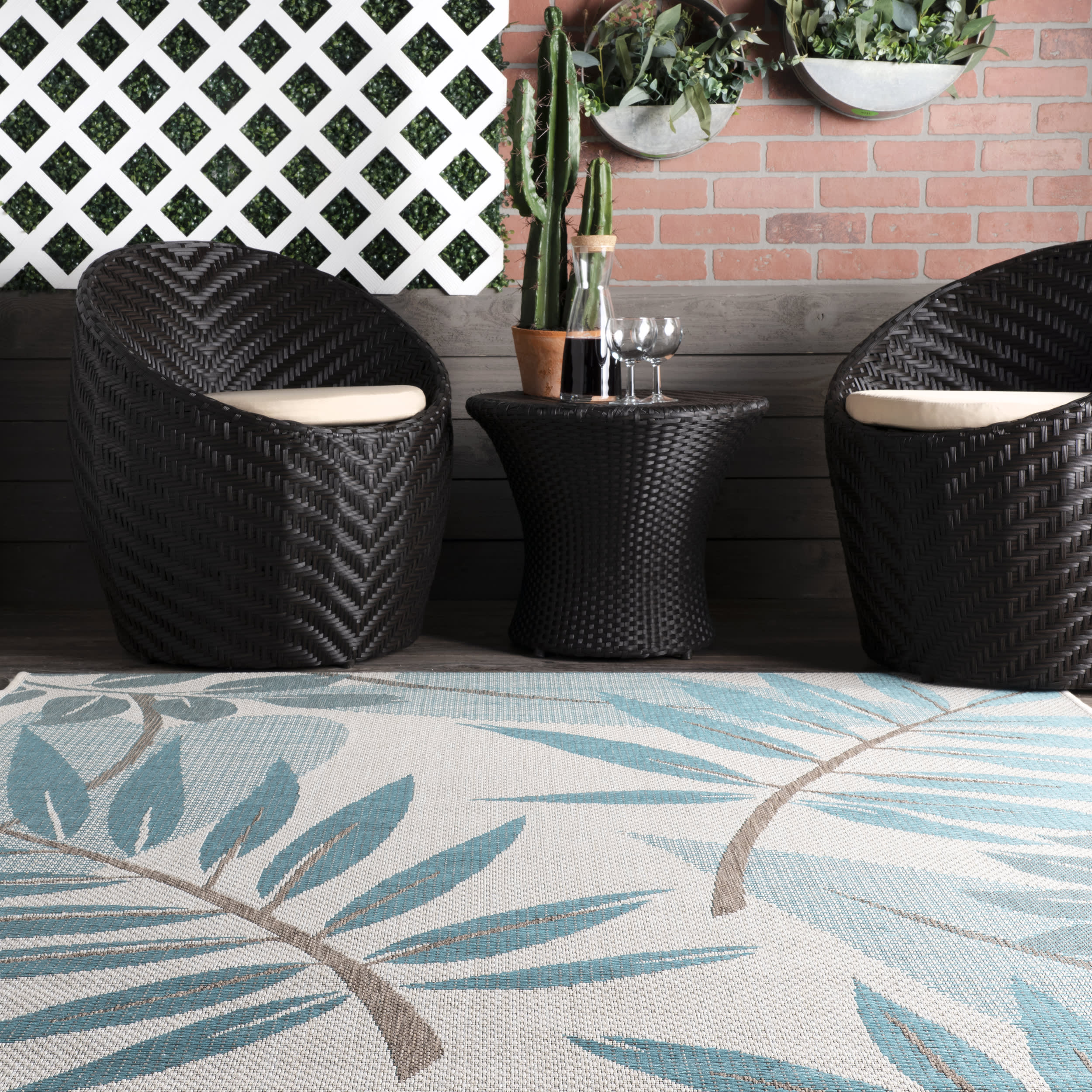 Indoor/Outdoor Modern Leaves Rug | Turquoise - Image 4