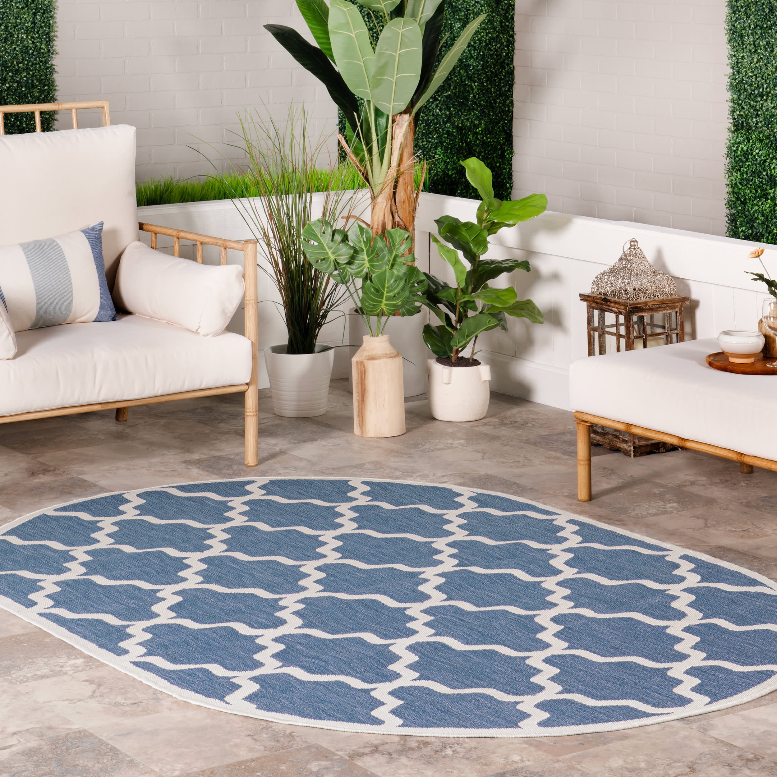 Indoor/Outdoor Moroccan Trellis Rug | Blue - Image 2