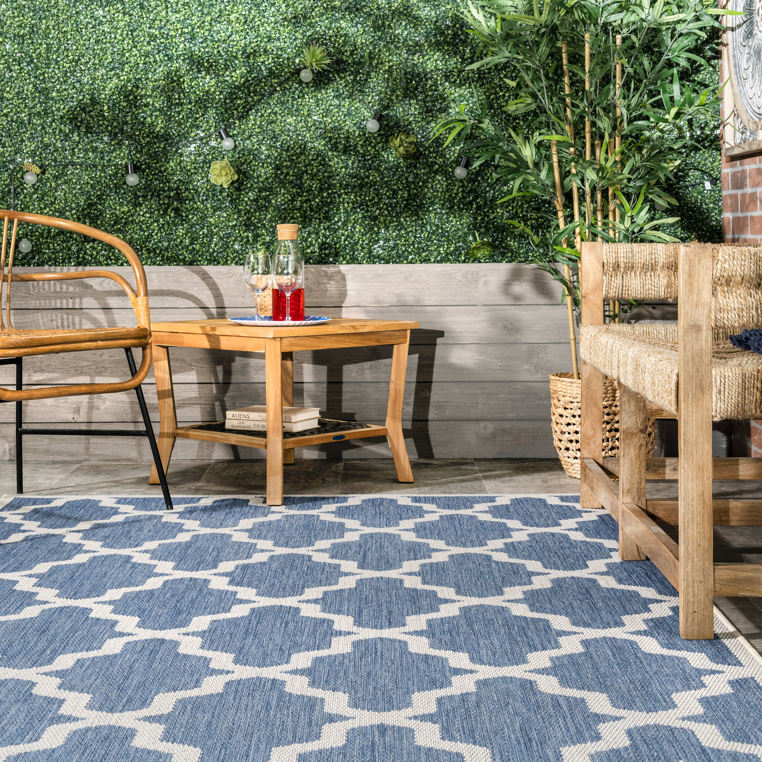 Indoor/Outdoor Moroccan Trellis Rug | Blue - Image 4