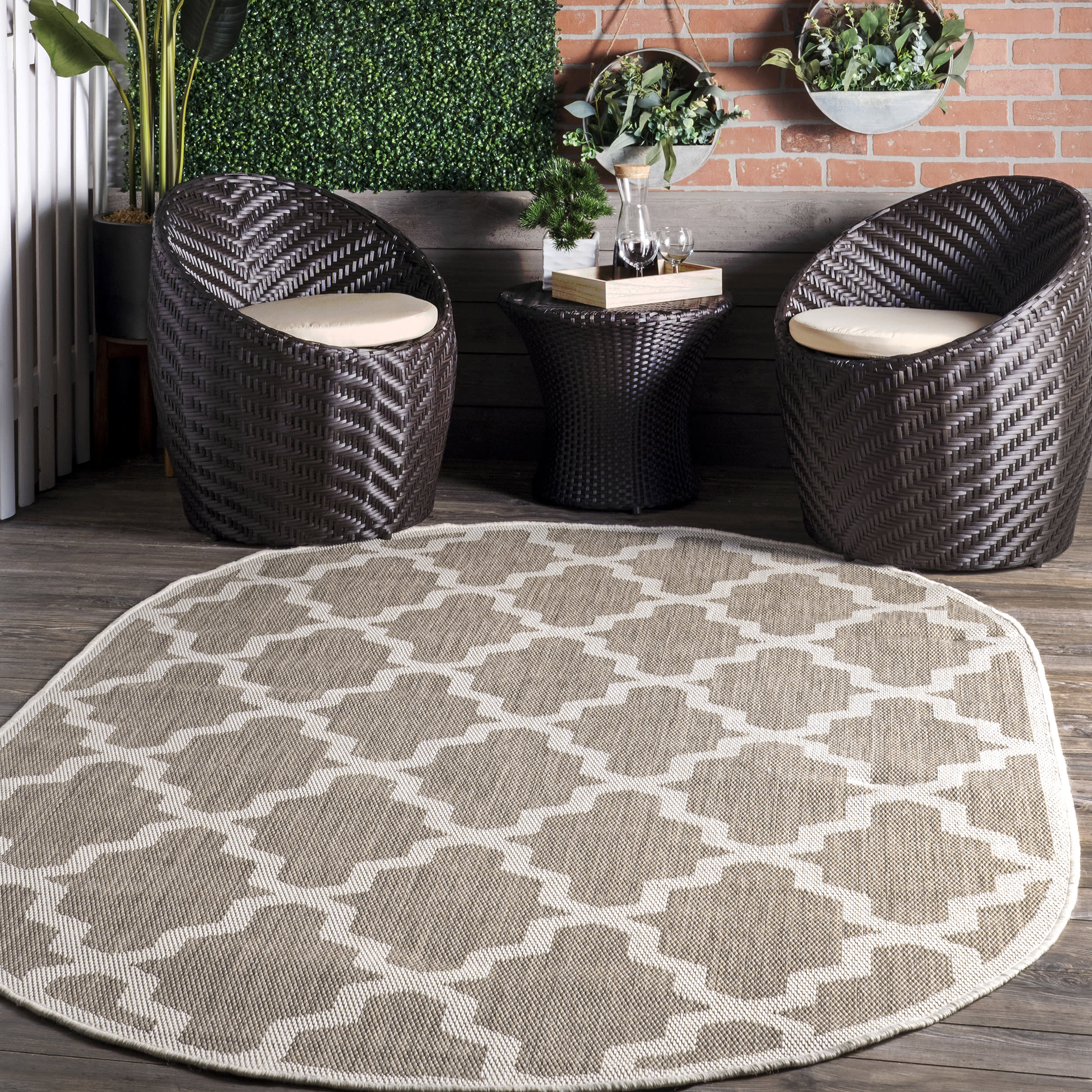 Indoor/Outdoor Moroccan Trellis Rug | Taupe - Image 2