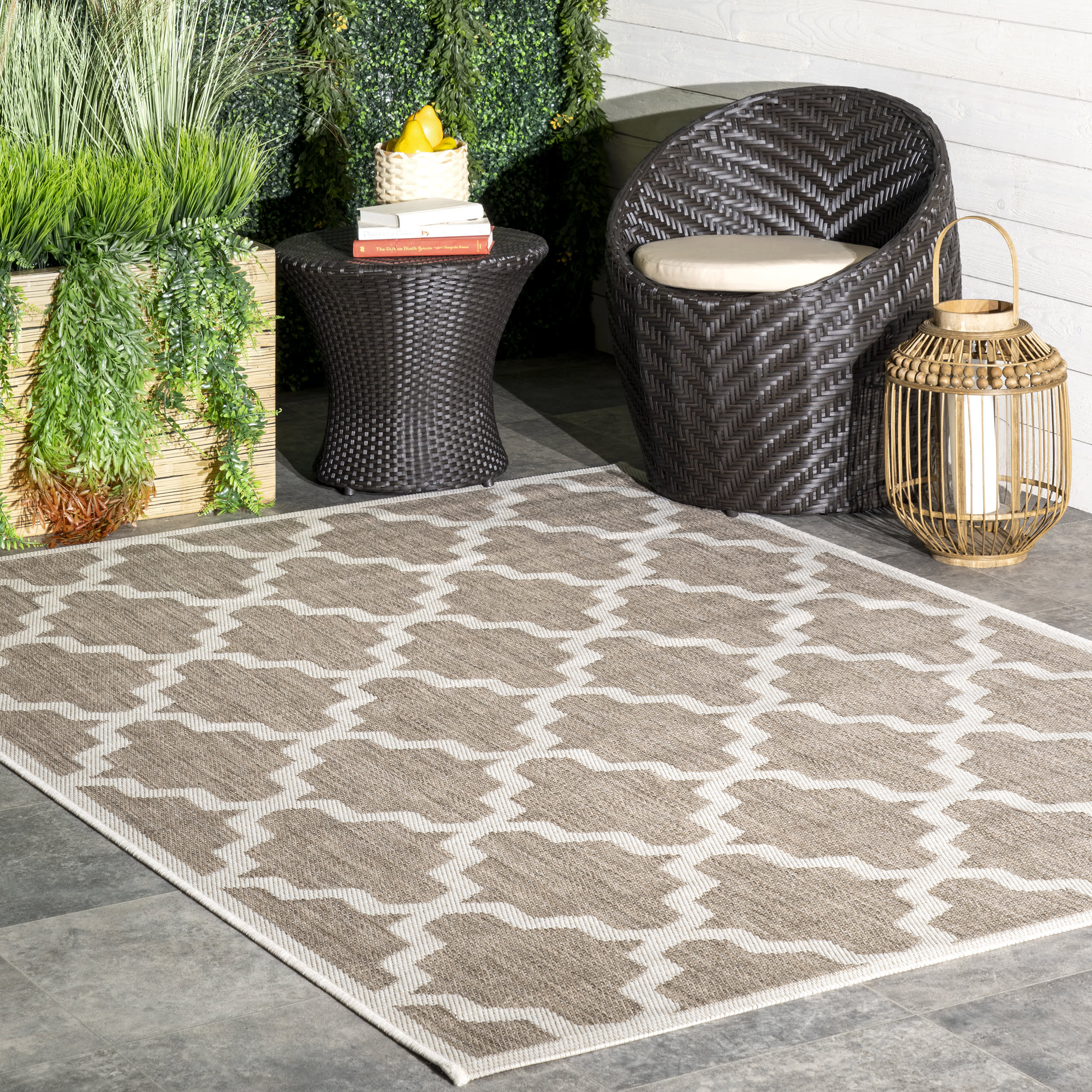 Indoor/Outdoor Moroccan Trellis Rug | Taupe - Image 2