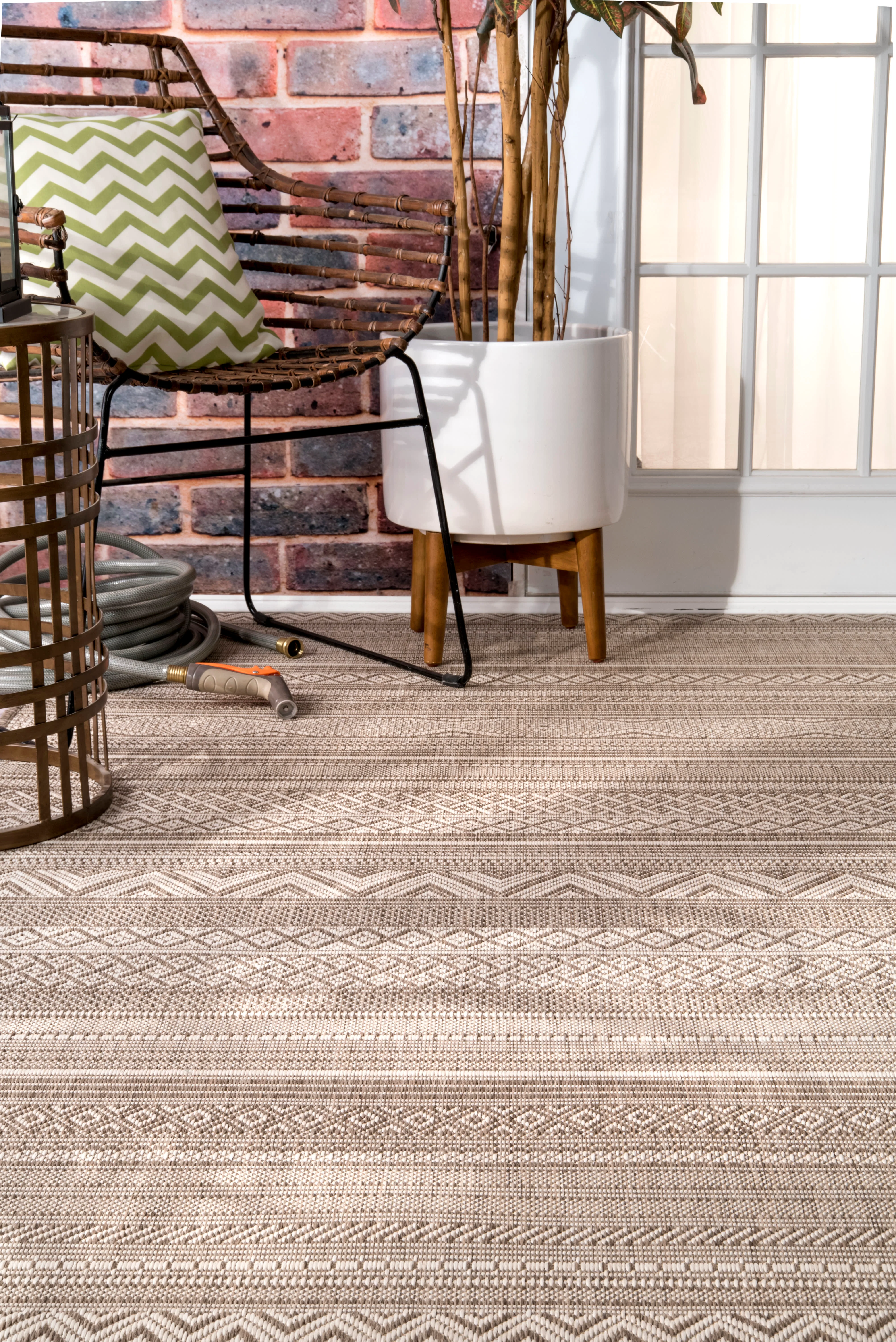 Indoor/Outdoor Tribal Bands Rug | Taupe - Image 4