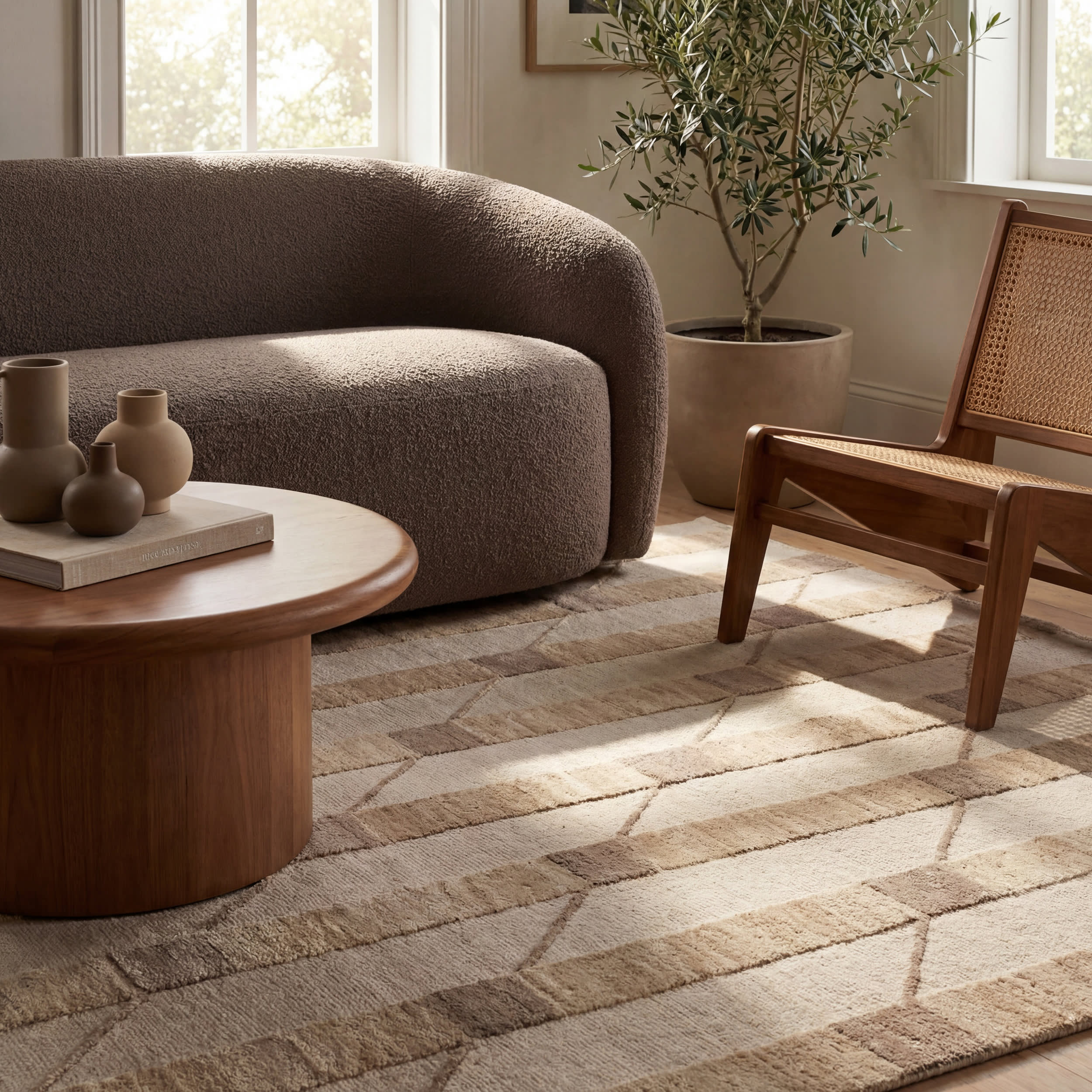 Inette Modern Geometric Wool Rug | Beige - Image 5