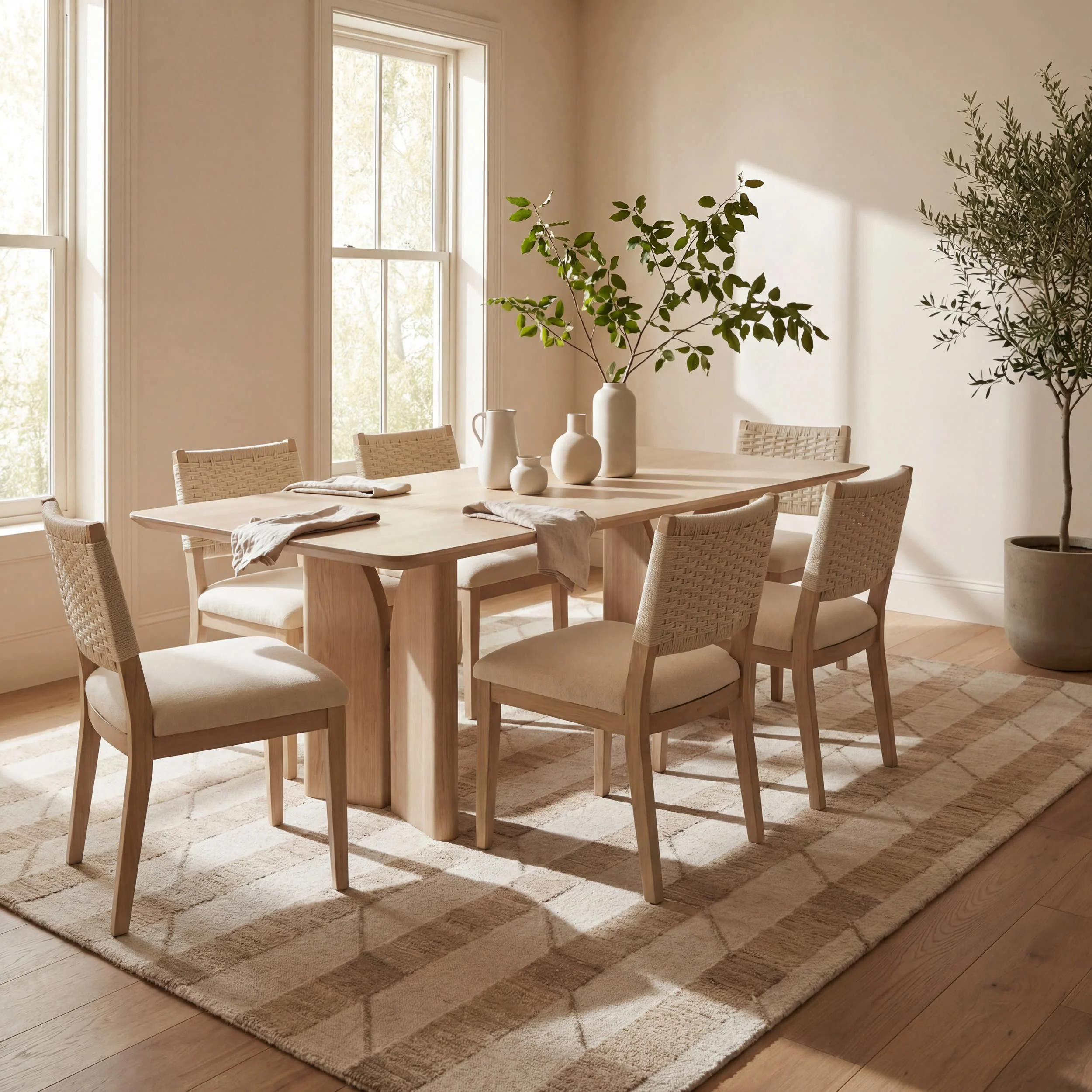 Inette Modern Geometric Wool Rug | Beige - Image 7