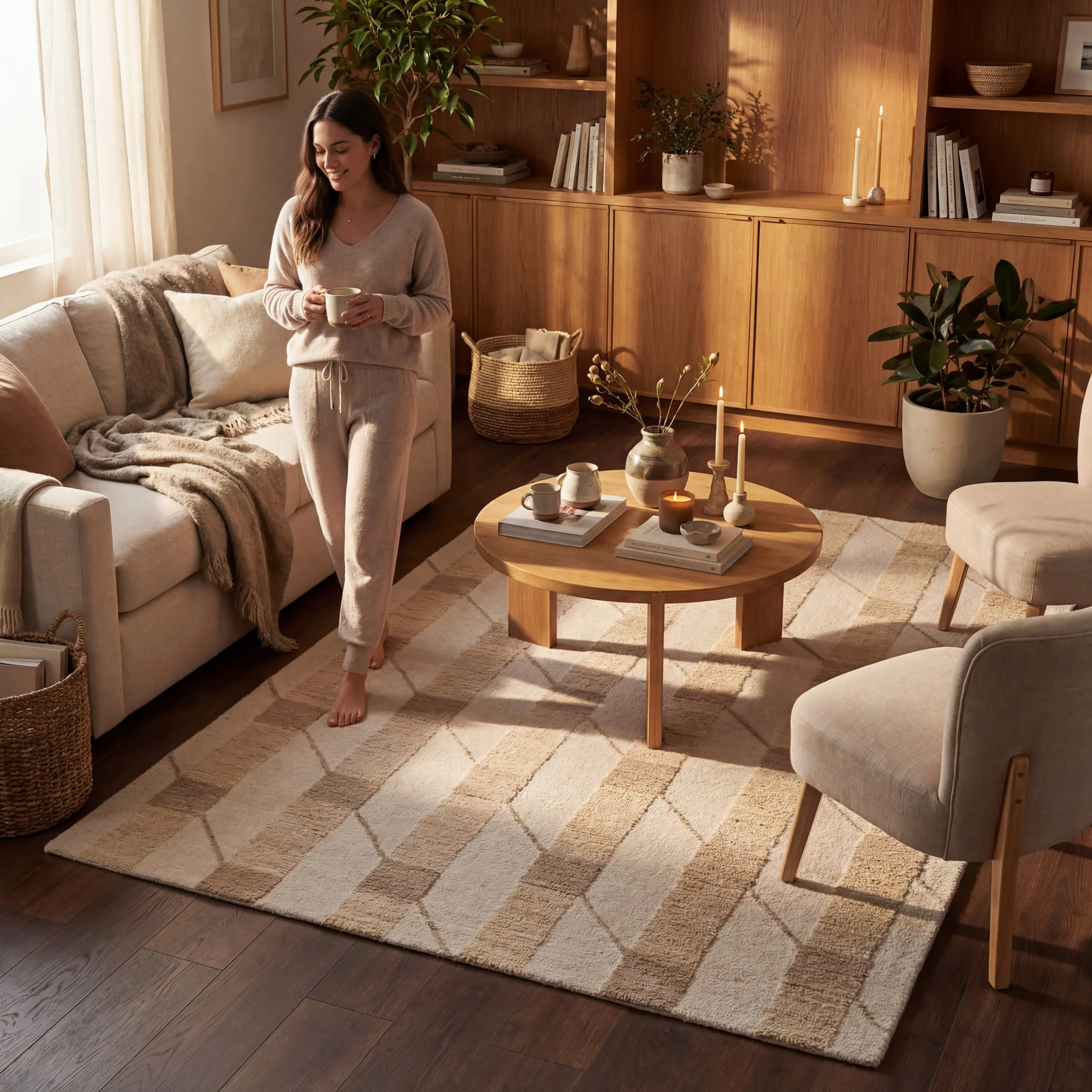 Inette Modern Geometric Wool Rug | Beige - Image 9