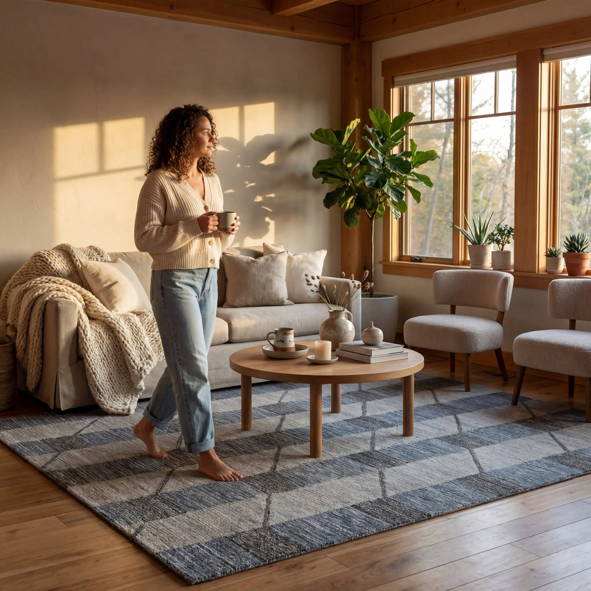 Inette Modern Geometric Wool Rug | Blue - Image 9