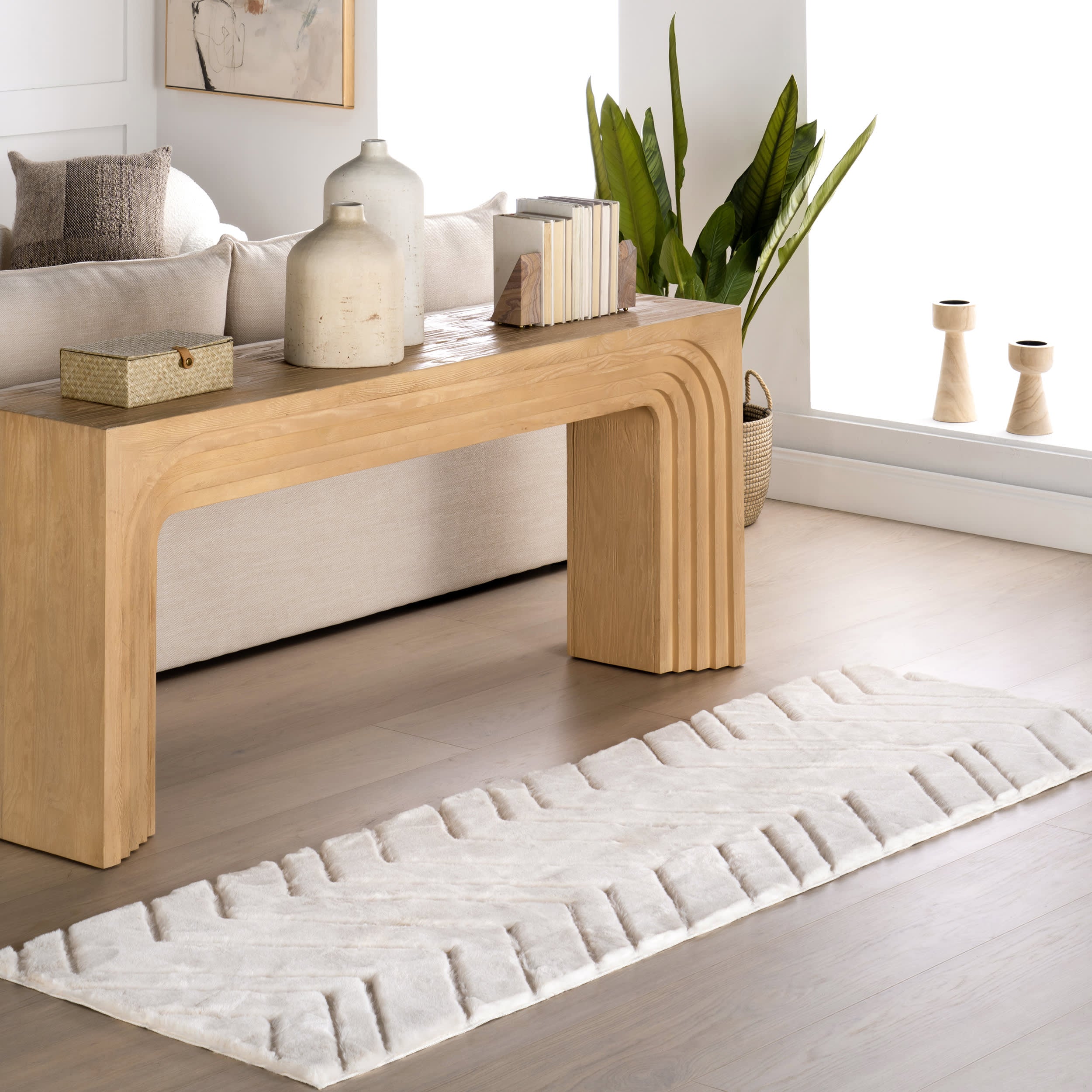 Ingeberg Chevron Washable Faux Rabbit Rug | Off White - Image 2