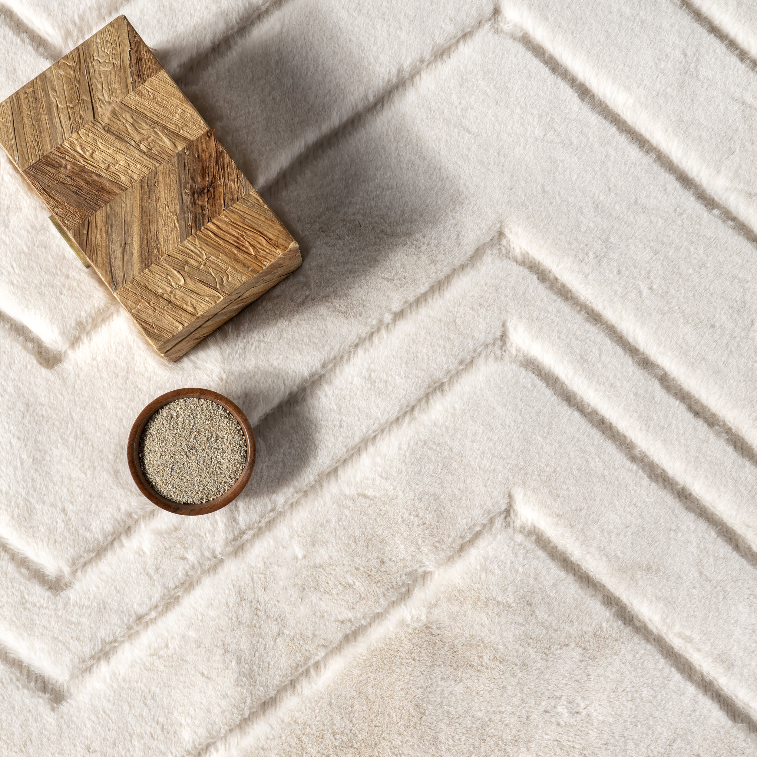 Ingeberg Chevron Washable Faux Rabbit Rug | Off White - Image 7
