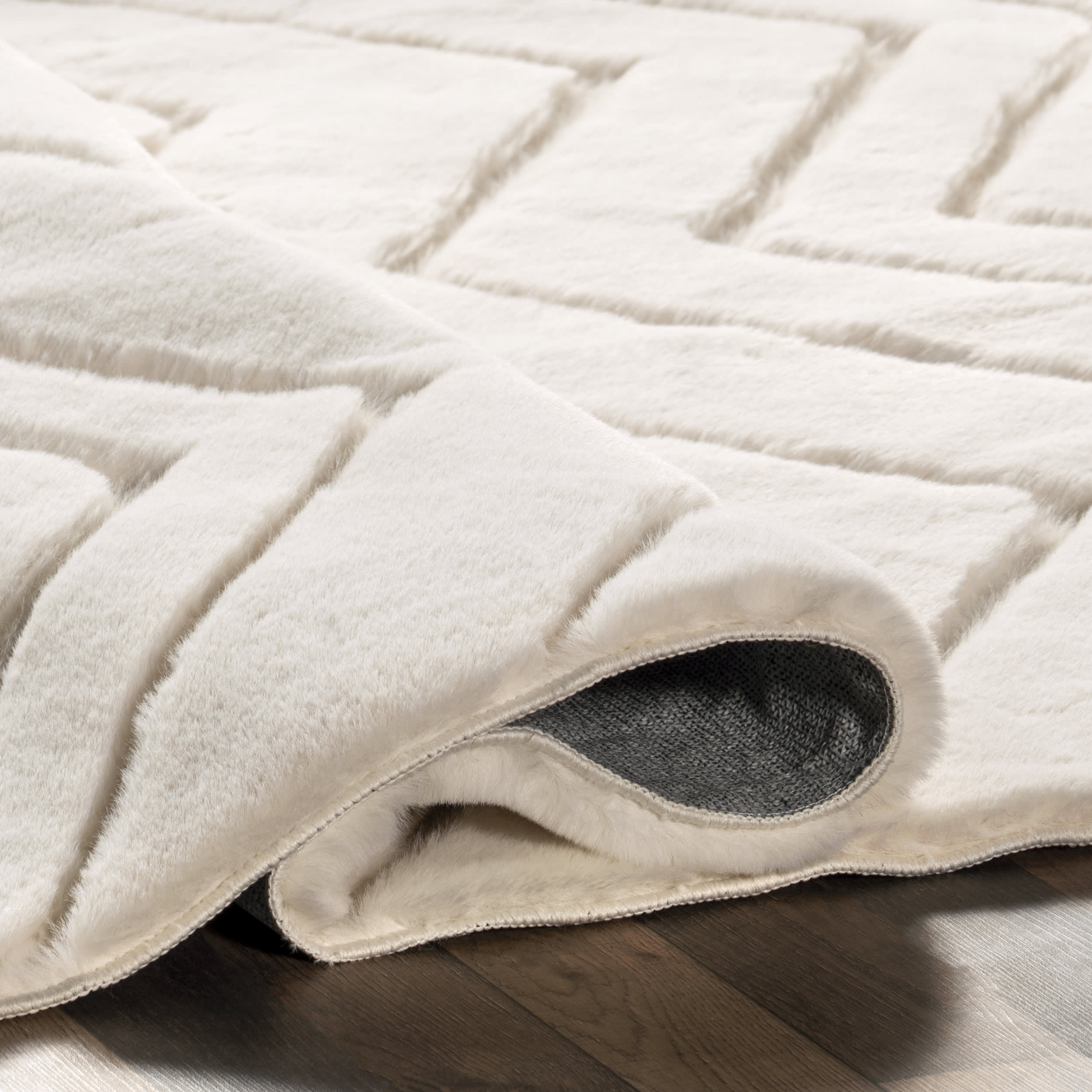 Ingeberg Chevron Washable Faux Rabbit Rug | Off White - Image 8
