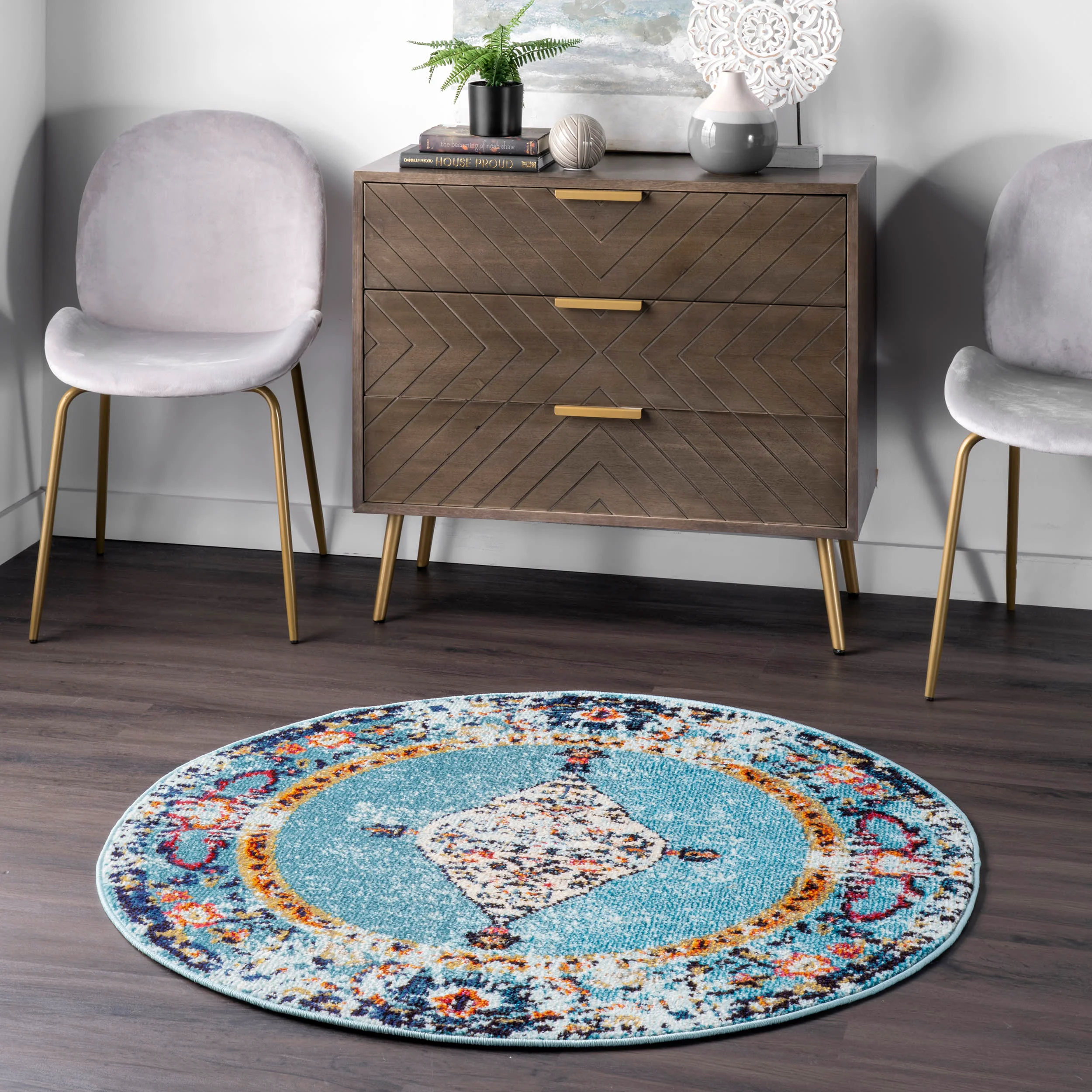 Iris Fading Oriental Medallion Rug | Aqua - Image 2