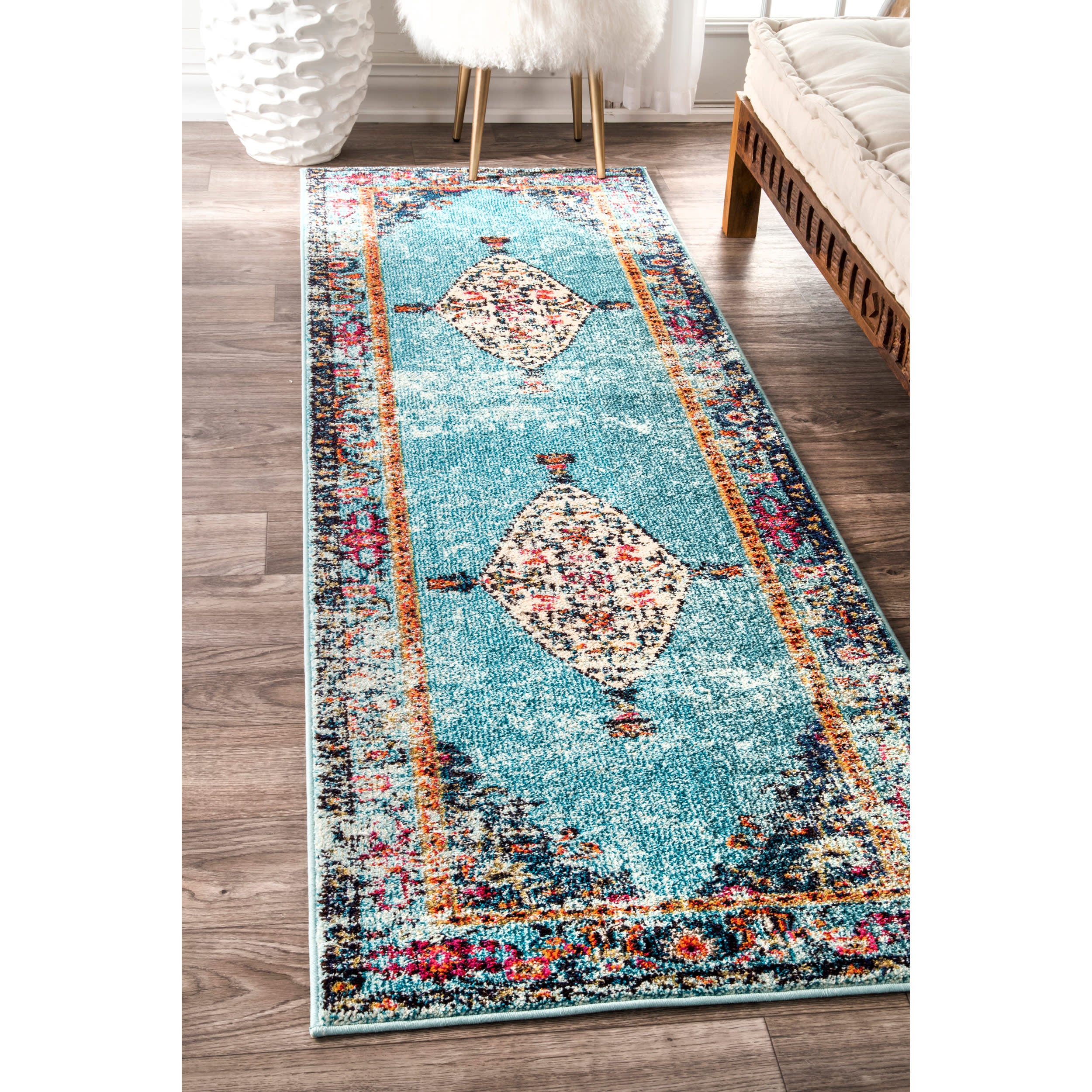 Iris Fading Oriental Medallion Rug | Aqua - Image 2