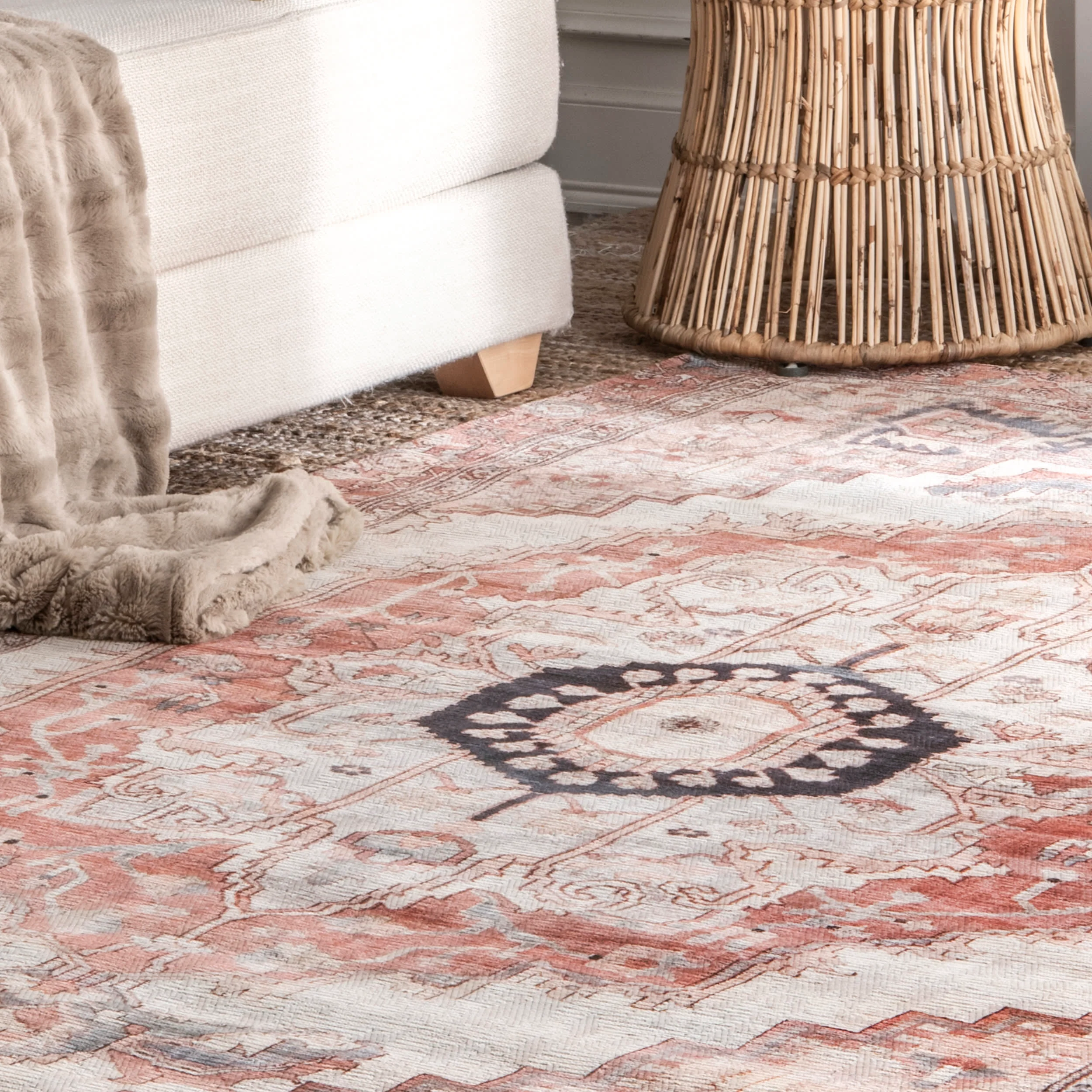 Iris Medallion Washable Rug | Blush - Image 4