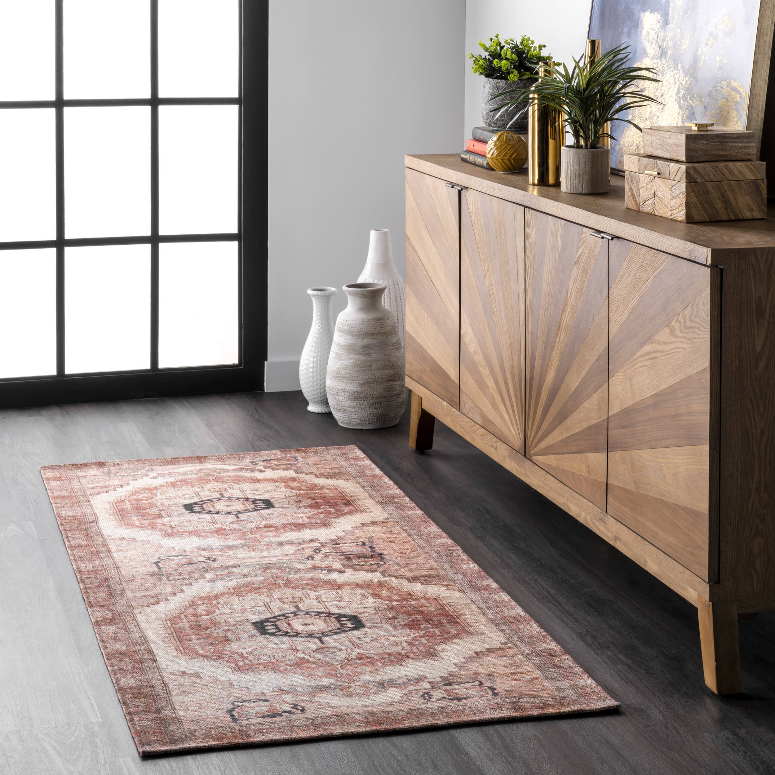 Iris Medallion Washable Rug | Blush - Image 2