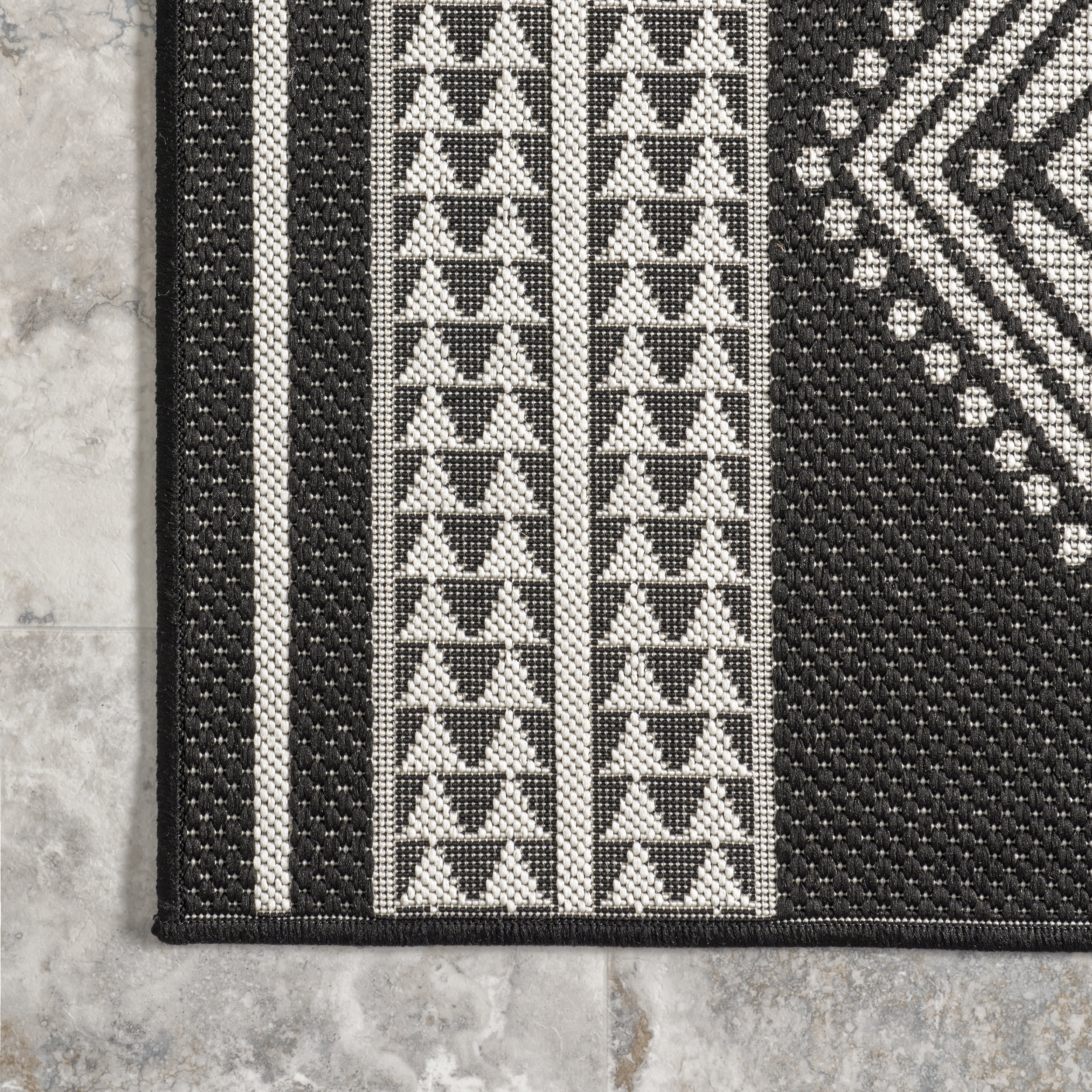 Iris Totem Indoor/Outdoor Flatweave Rug | Black - Image 3