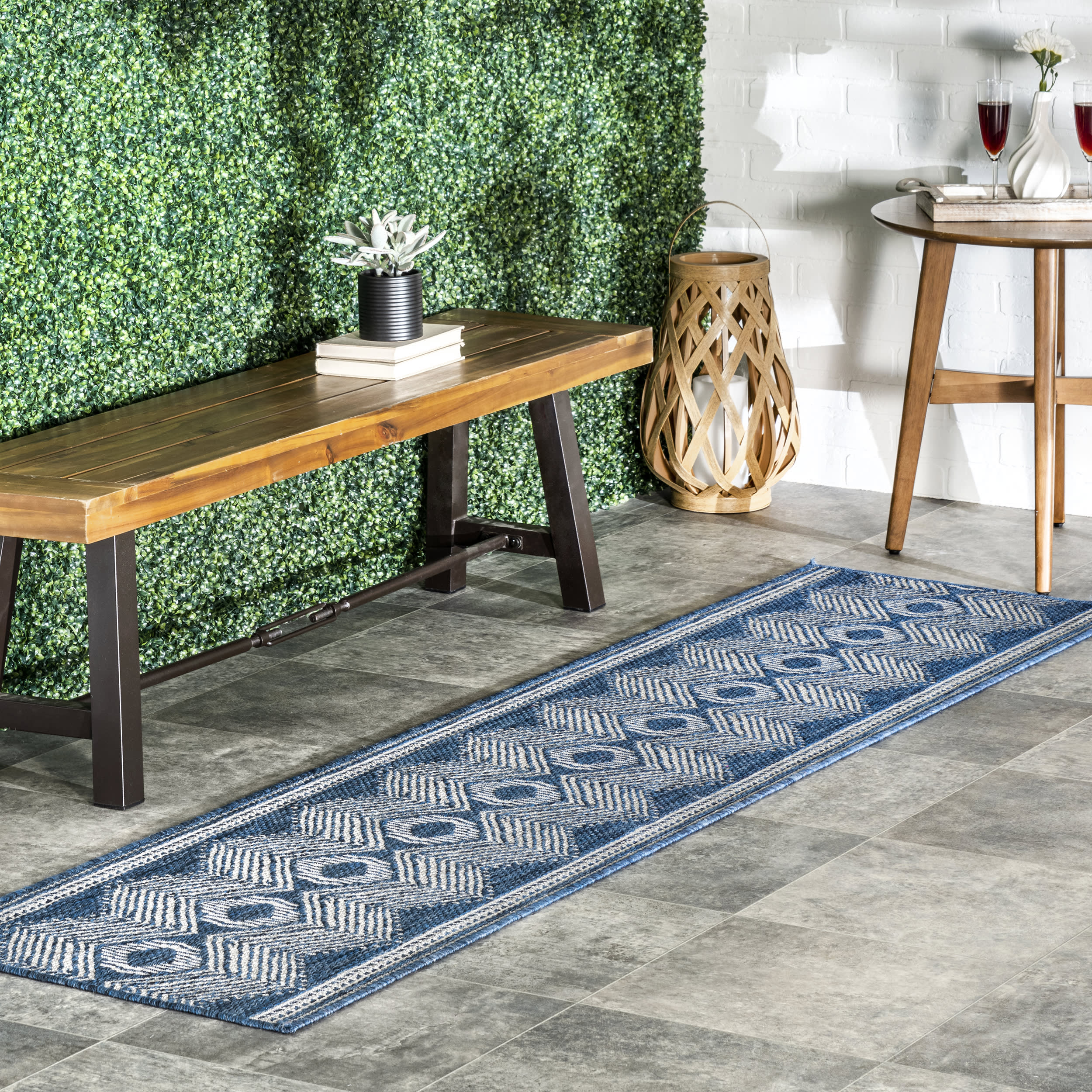 Iris Totem Indoor/Outdoor Flatweave Rug | Blue - Image 2