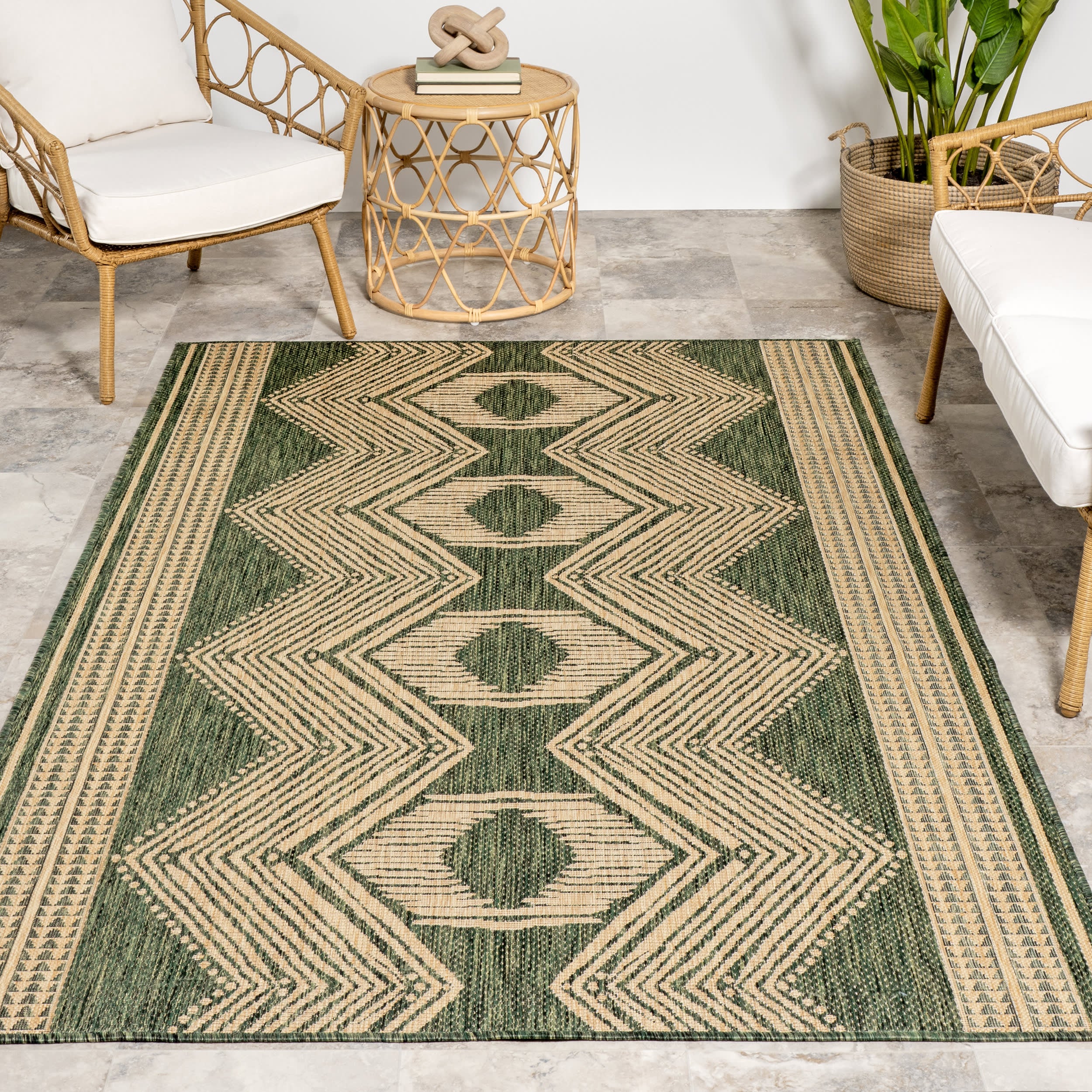 Iris Totem Indoor/Outdoor Flatweave Rug | Green - Image 5