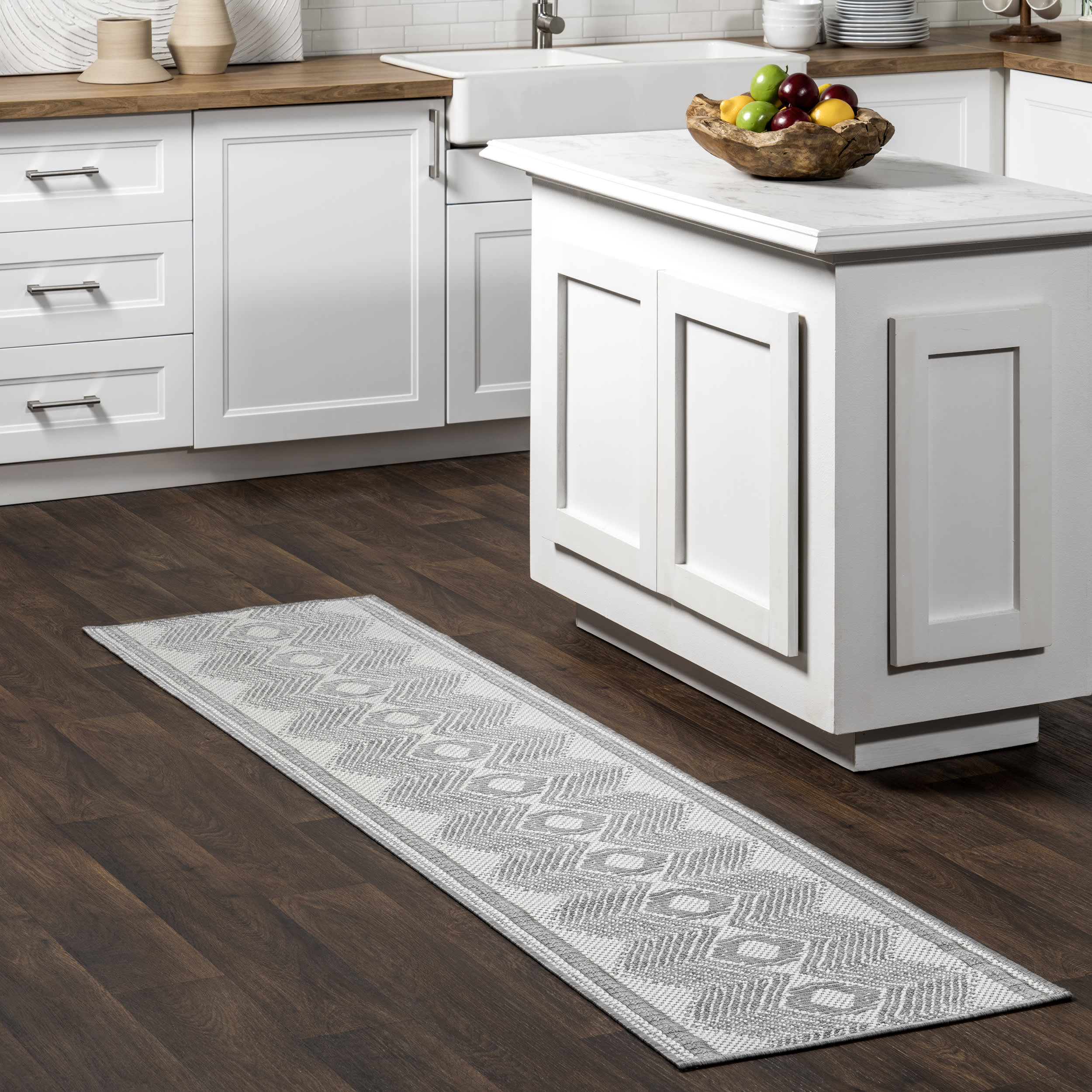 Iris Totem Indoor/Outdoor Flatweave Rug | Light Grey - Image 2