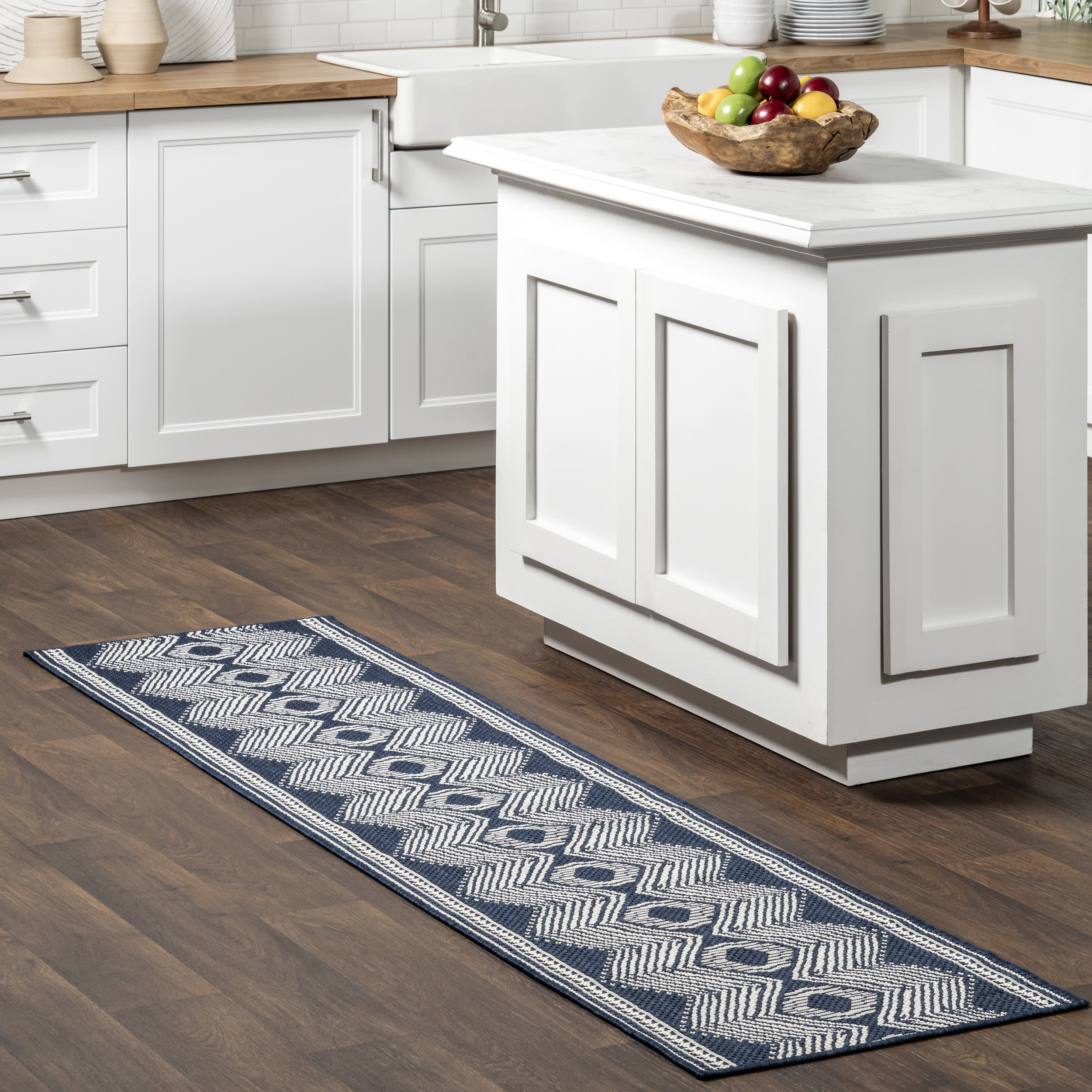 Iris Totem Indoor/Outdoor Flatweave Rug | Navy - Image 2