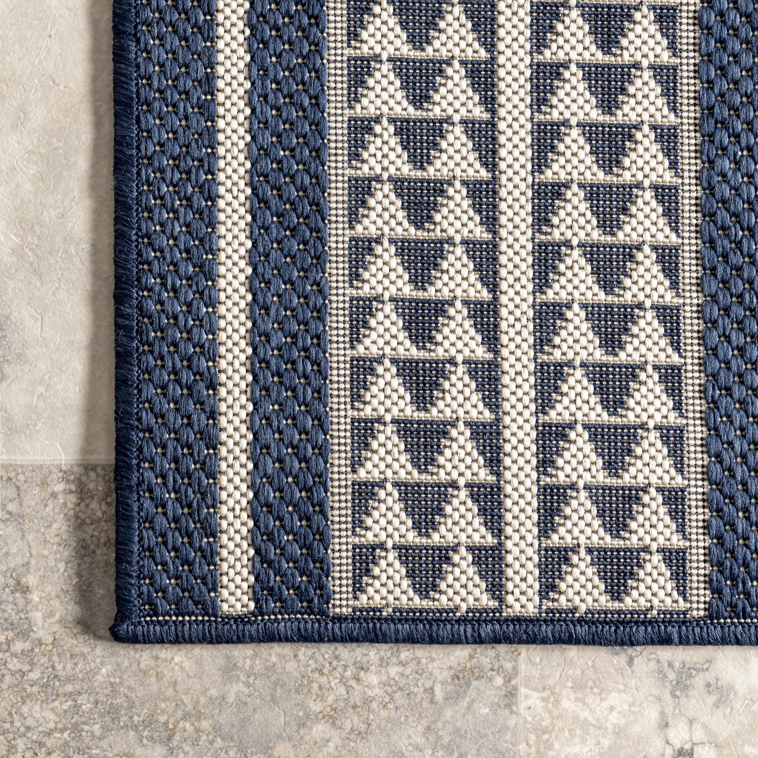 Iris Totem Indoor/Outdoor Flatweave Rug | Navy - Image 3