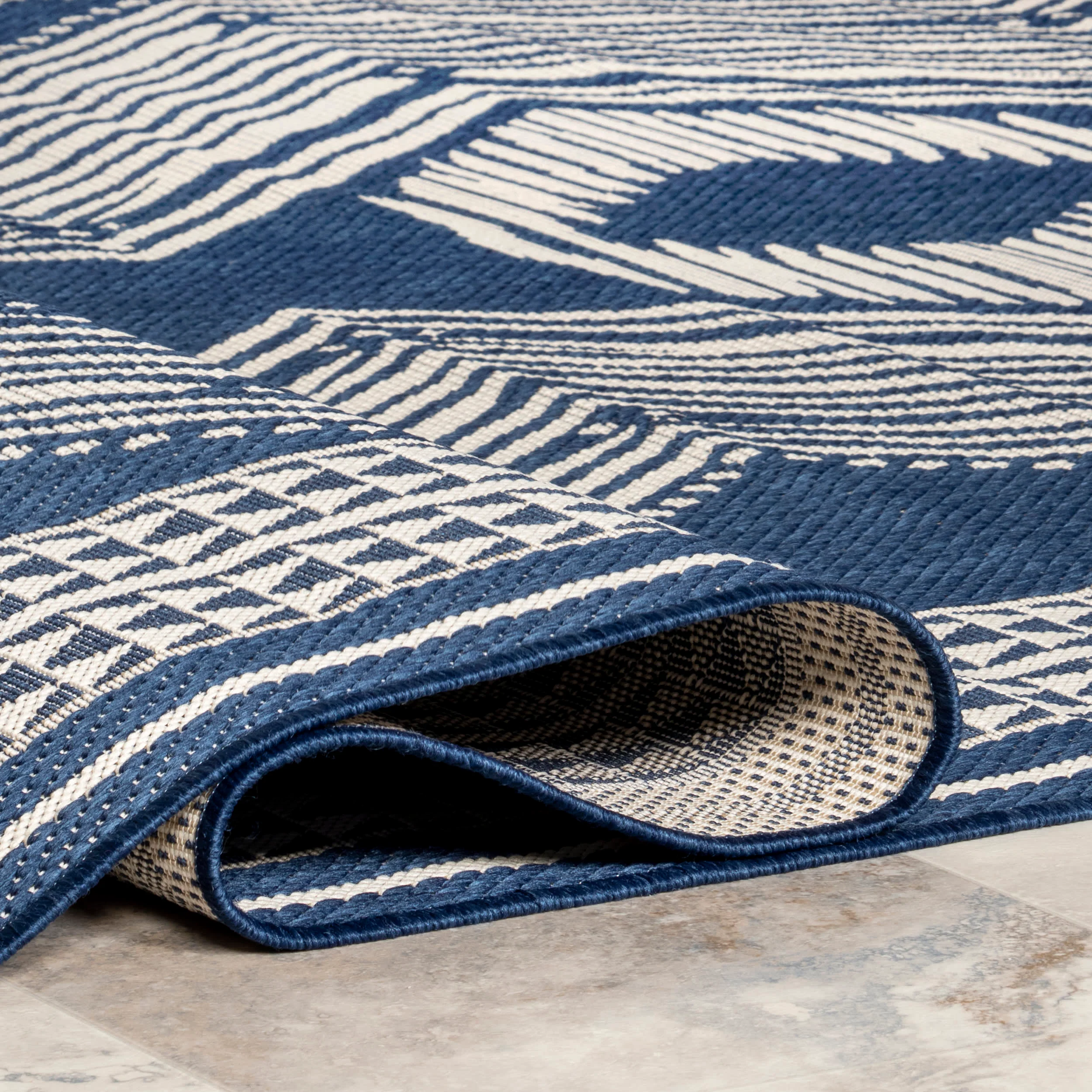 Iris Totem Indoor/Outdoor Flatweave Rug | Navy - Image 6