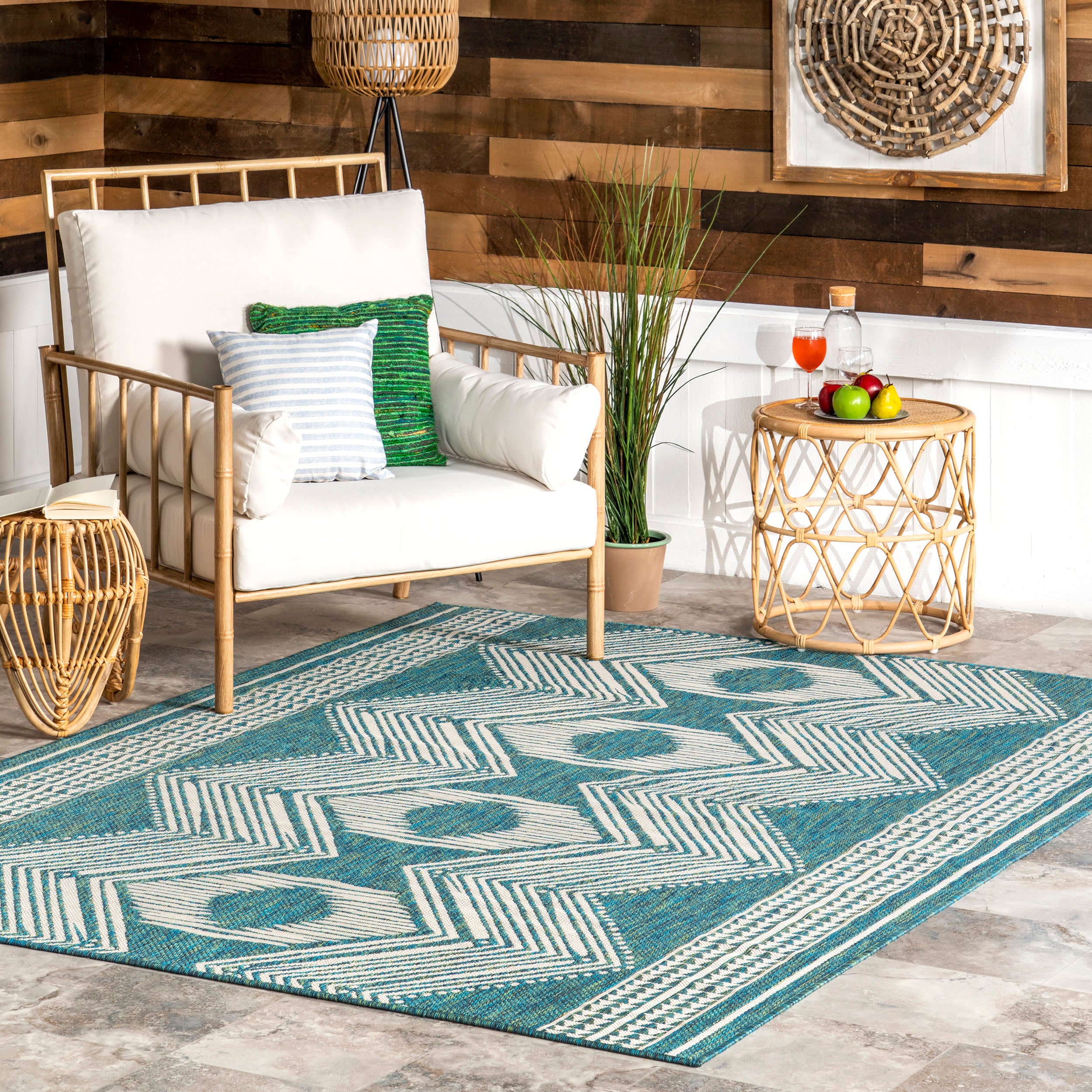 Iris Totem Indoor/Outdoor Flatweave Rug | Teal - Image 2