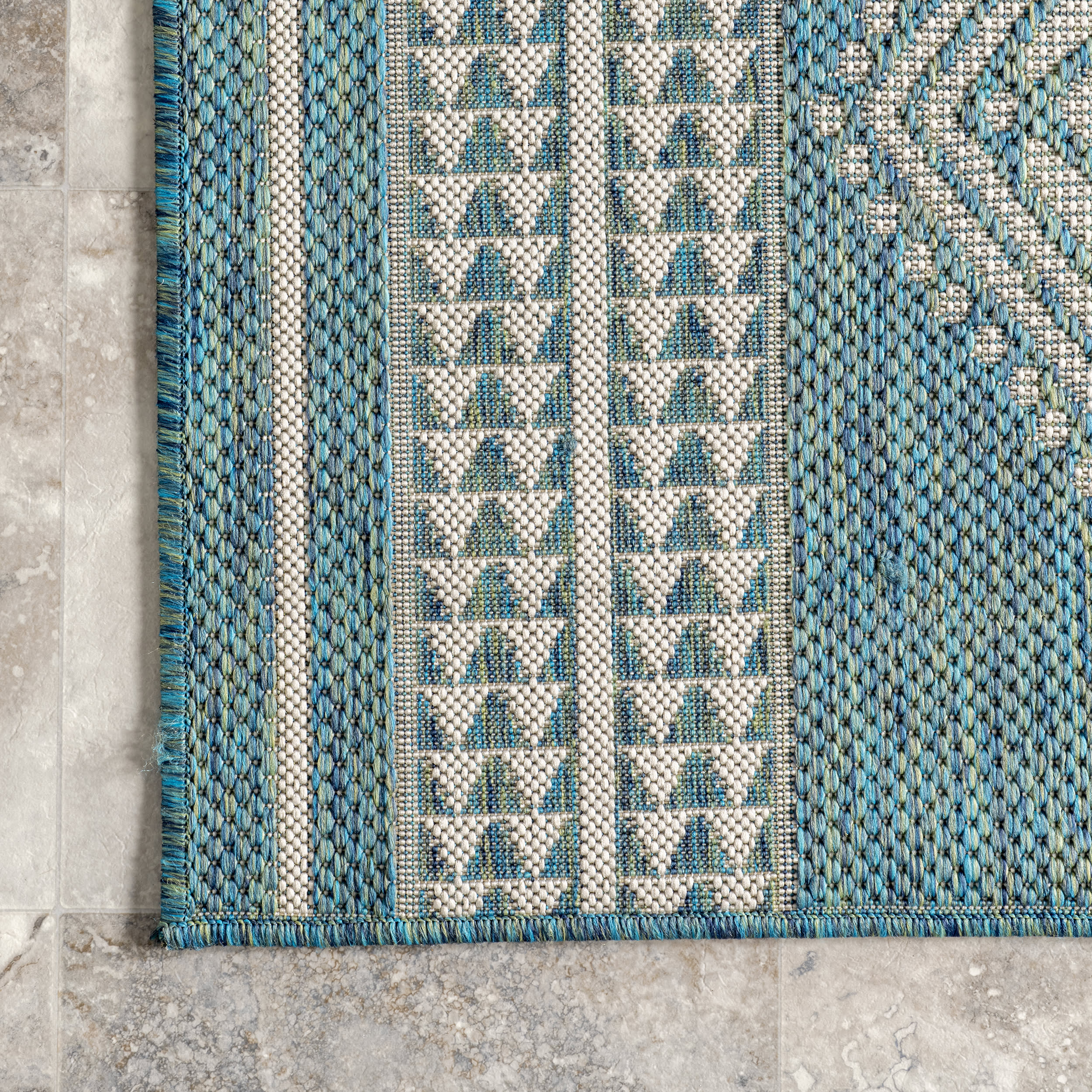 Iris Totem Indoor/Outdoor Flatweave Rug | Teal - Image 3